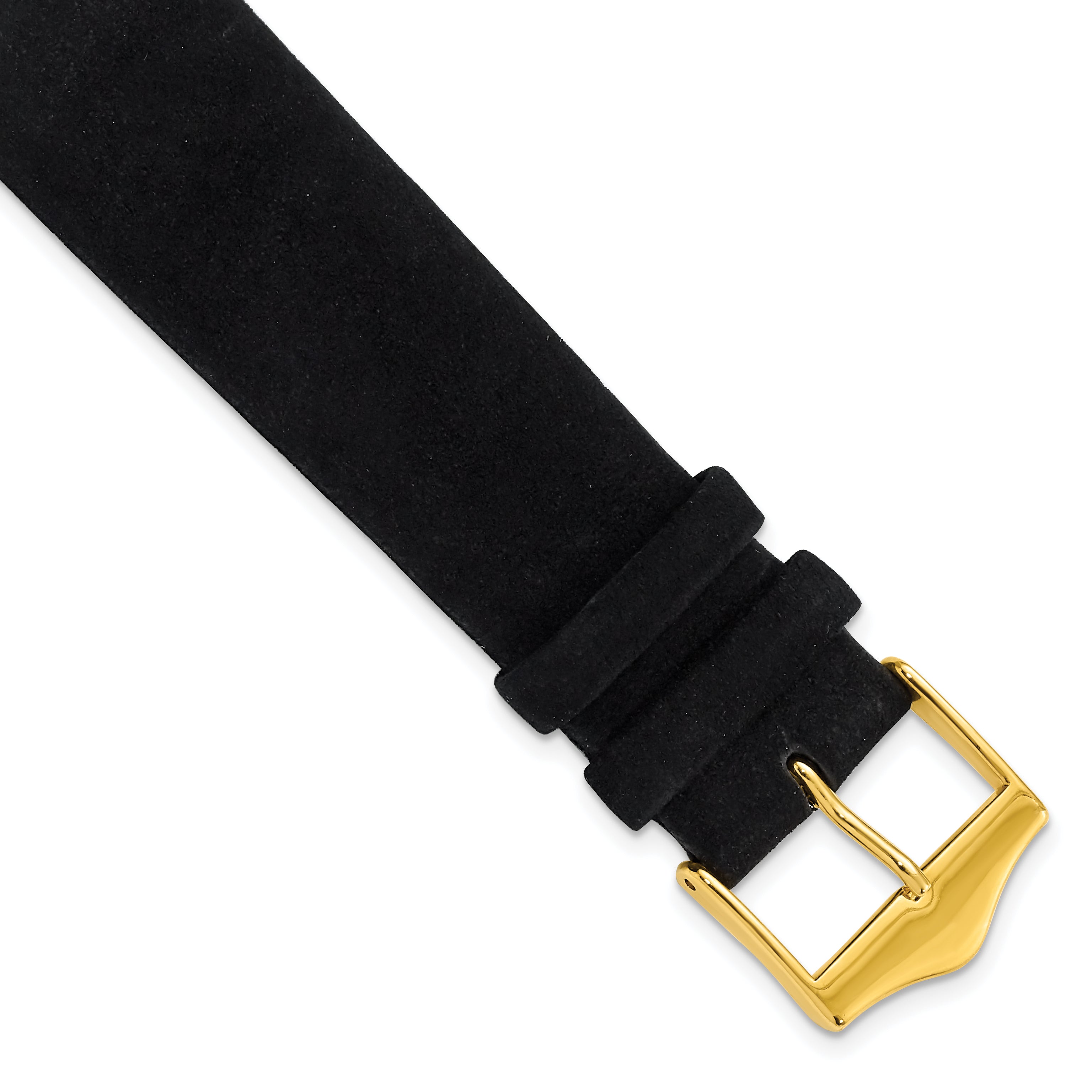 DeBeer 20mm Black Suede Flat Leather with Gold-tone Buckle 7.75 inch Watch Band