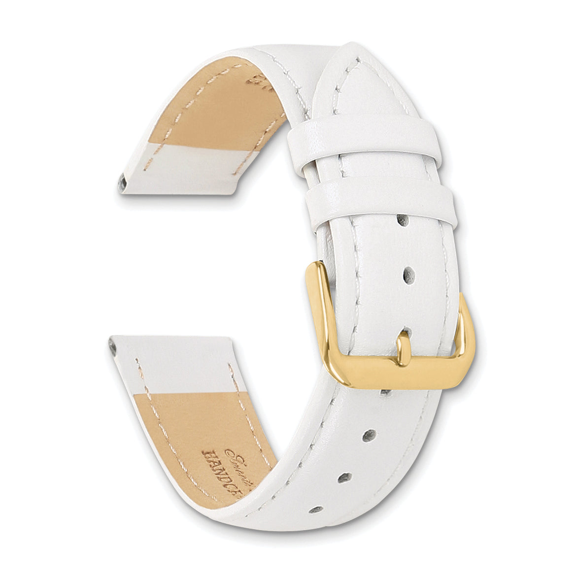 12mm White Smooth Leather with Gold-tone Buckle 6.75 inch Watch Band - 12 / 6.75