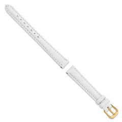 12mm White Smooth Leather with Gold-tone Buckle 6.75 inch Watch Band - 12 / 6.75