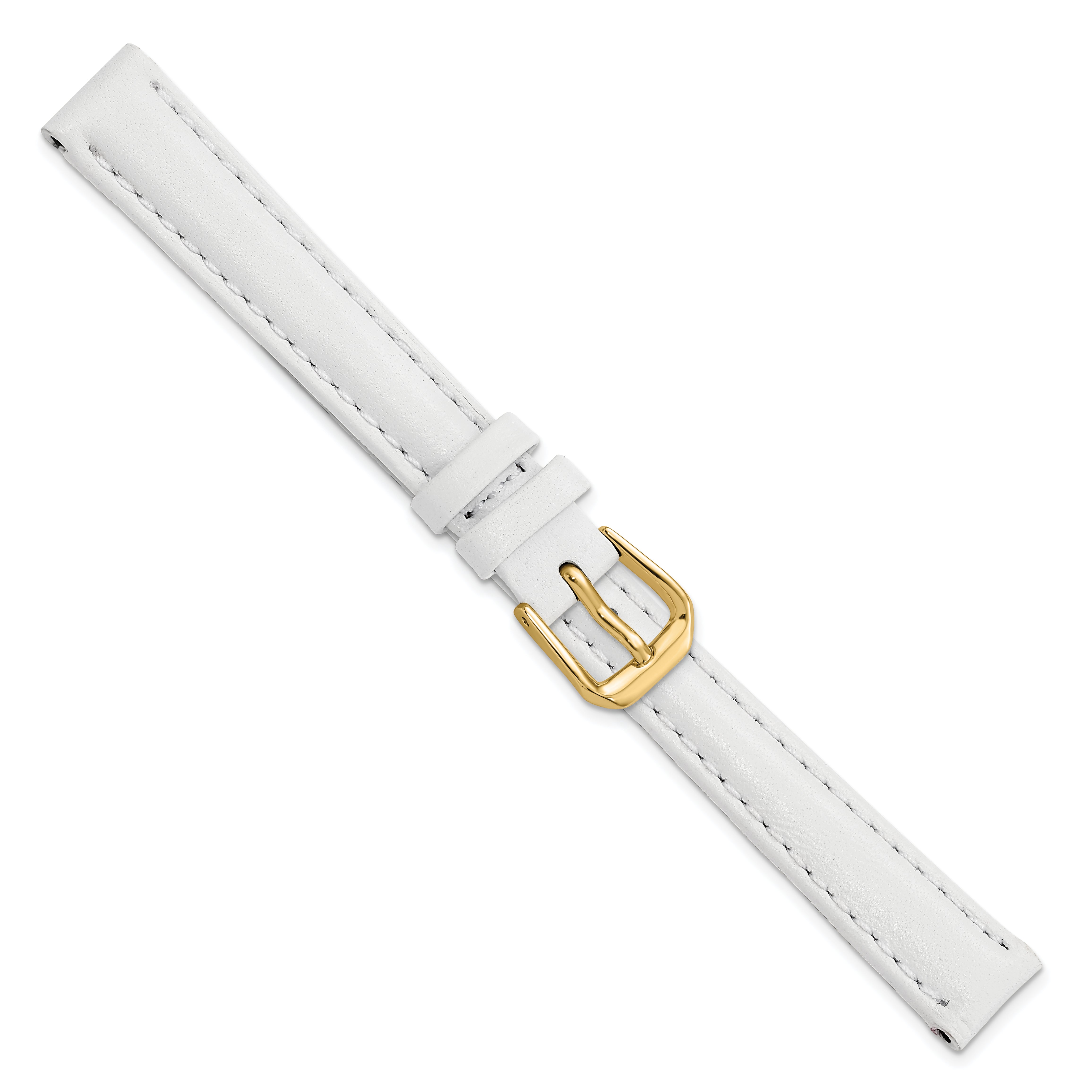 12mm White Smooth Leather with Gold-tone Buckle 6.75 inch Watch Band - 12 / 6.75
