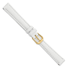 12mm White Smooth Leather with Gold-tone Buckle 6.75 inch Watch Band - 12 / 6.75