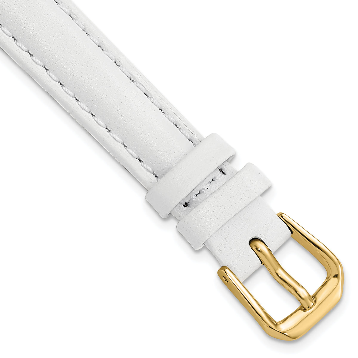 DeBeer 12mm White Smooth Leather with Gold-tone Buckle 6.75 inch Watch Band