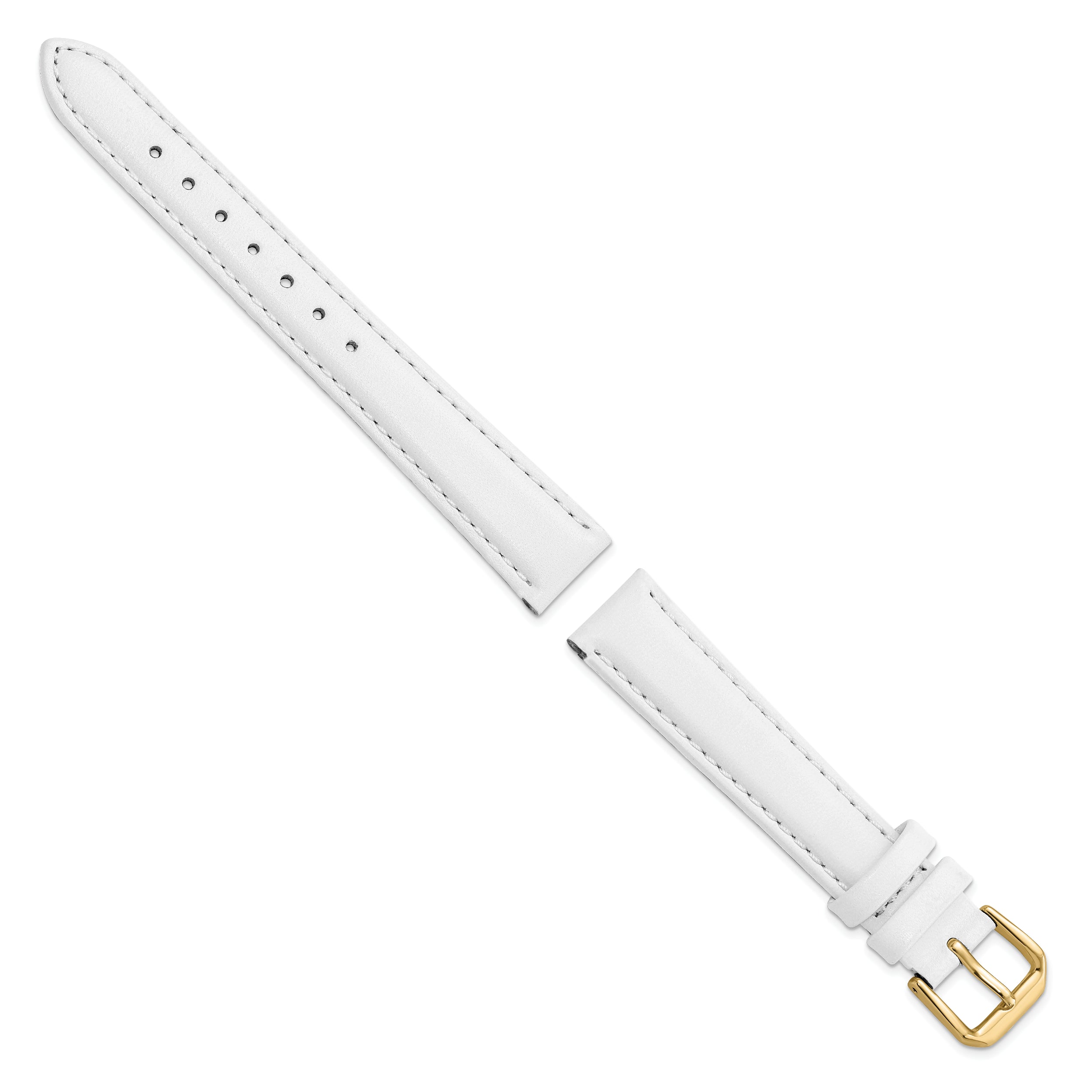 12mm White Smooth Leather with Gold-tone Buckle 6.75 inch Watch Band - 12 / 6.75