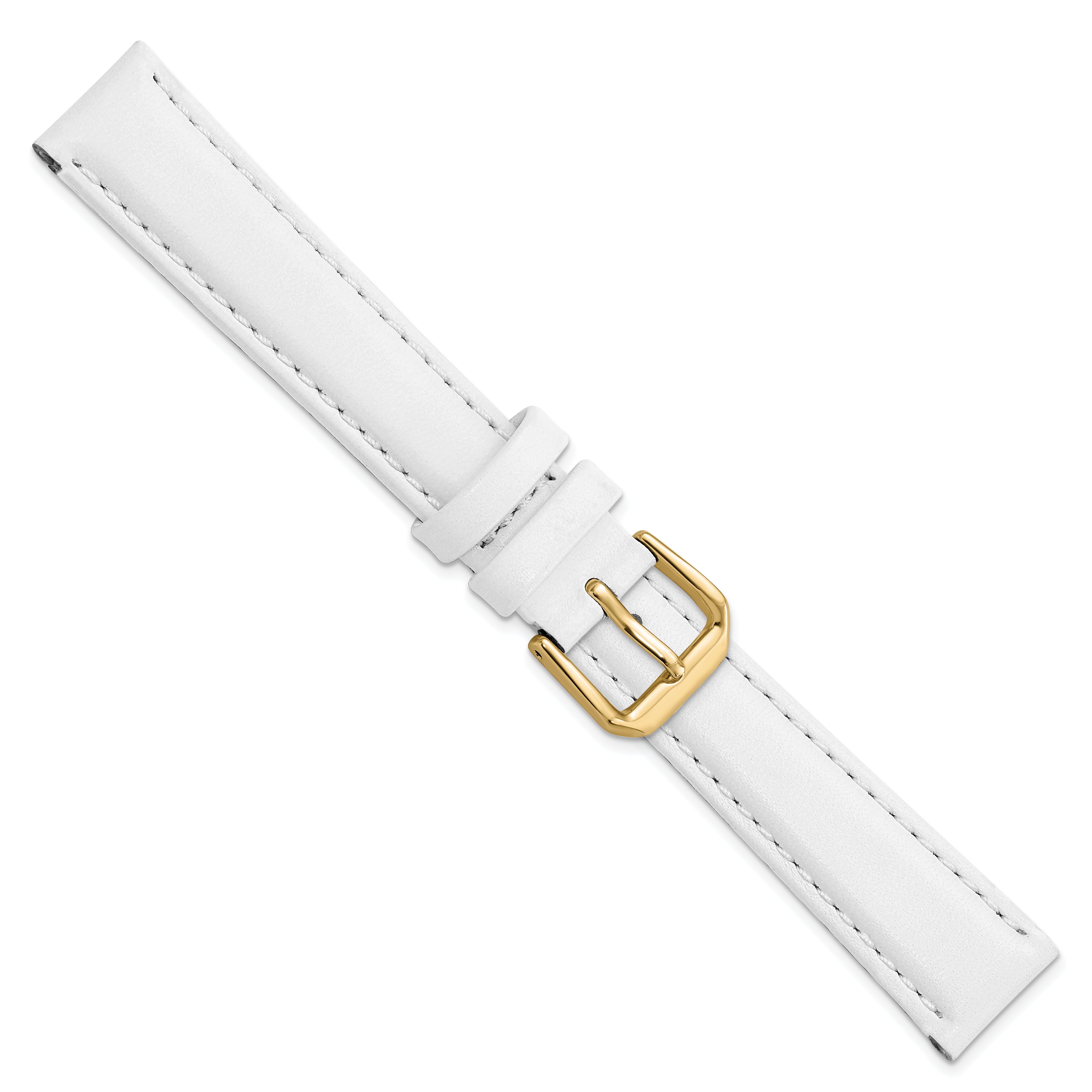 12mm White Smooth Leather with Gold-tone Buckle 6.75 inch Watch Band - 12 / 6.75