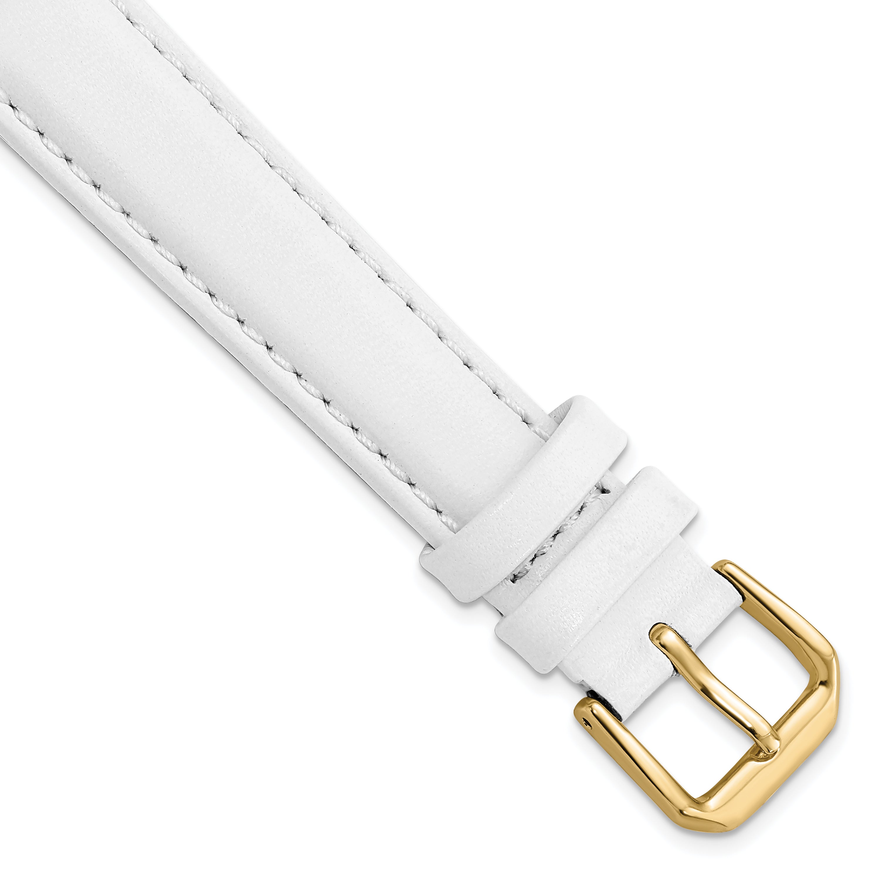 DeBeer 14mm White Smooth Leather with Gold-tone Buckle 6.75 inch Watch Band