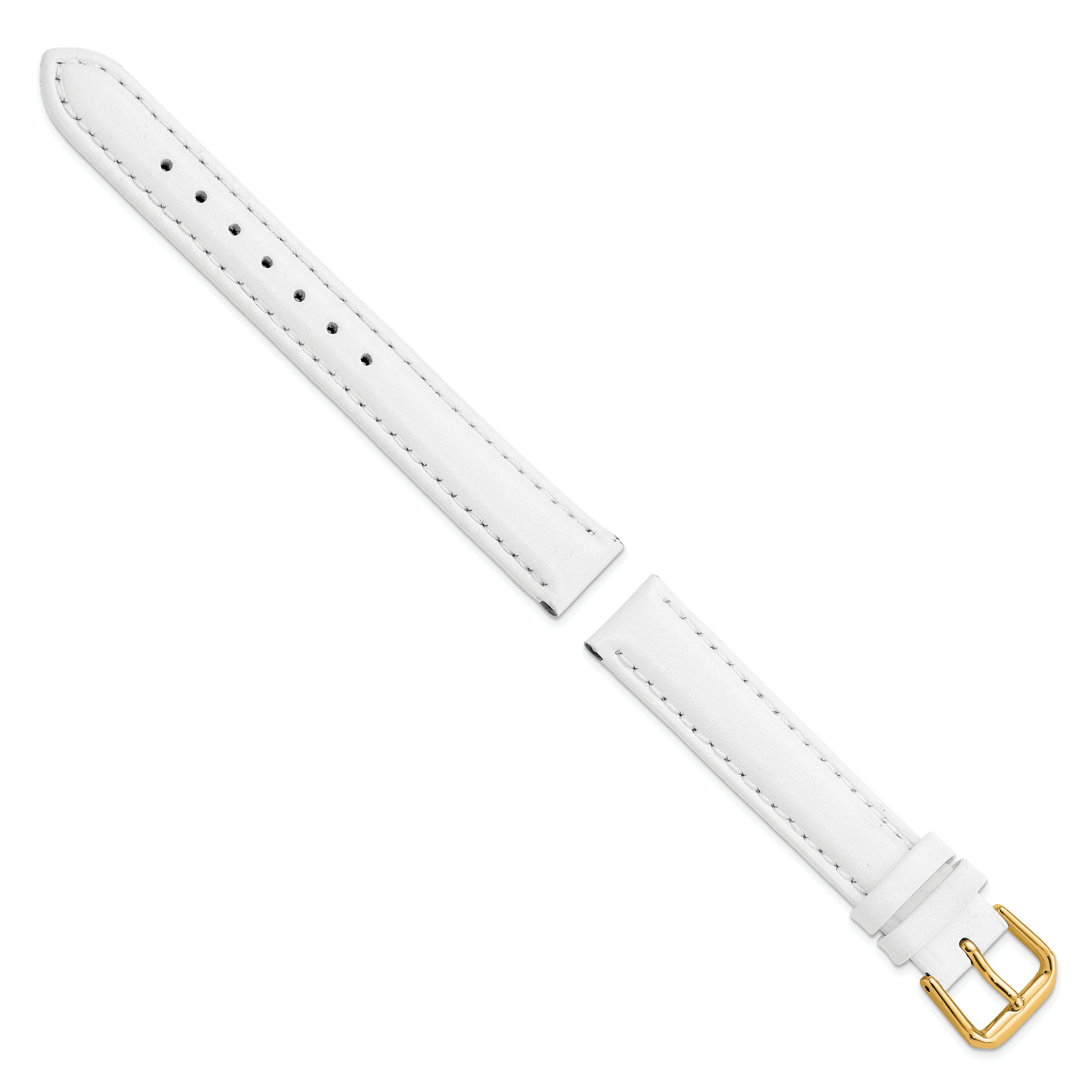 12mm White Smooth Leather with Gold-tone Buckle 6.75 inch Watch Band - 12 / 6.75