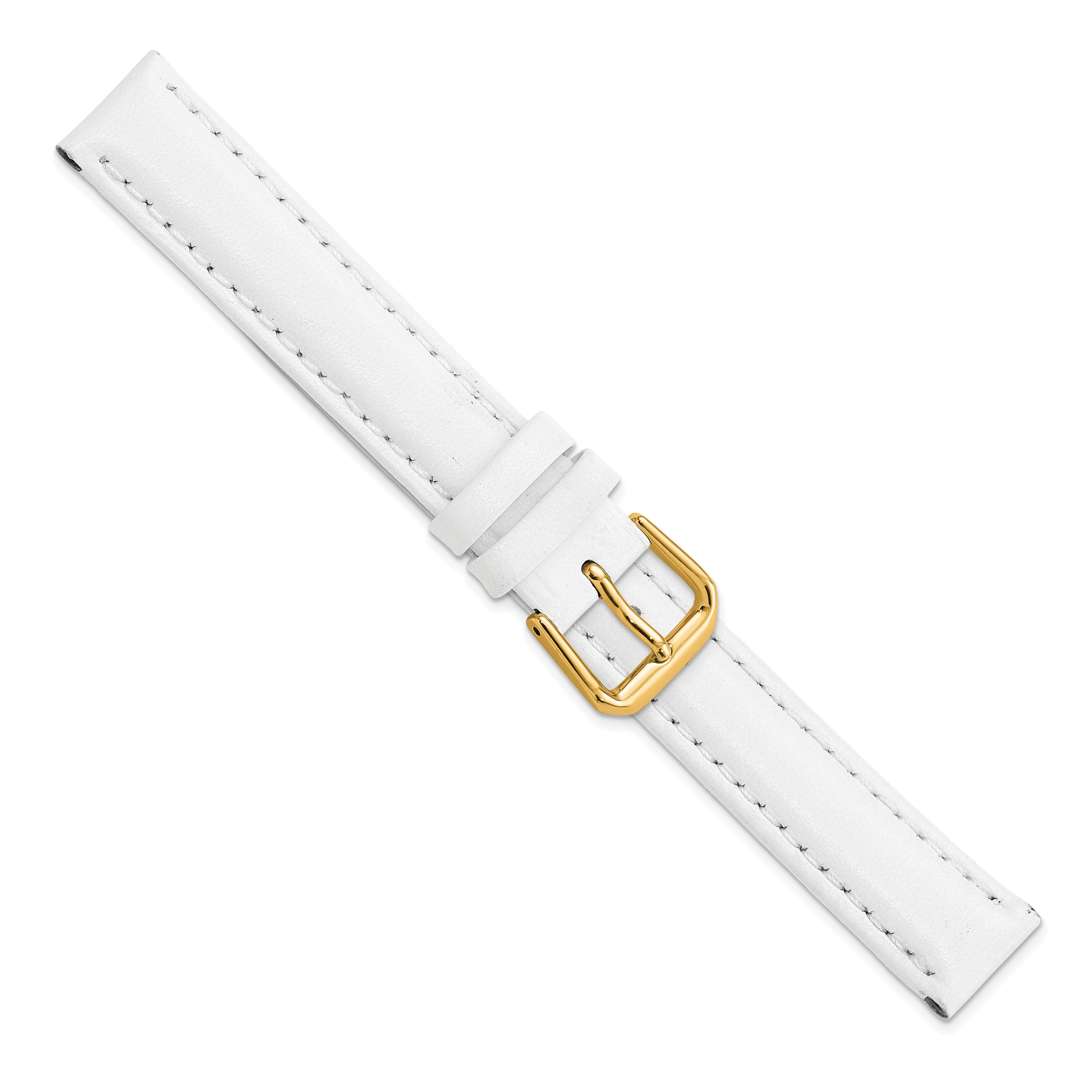 12mm White Smooth Leather with Gold-tone Buckle 6.75 inch Watch Band - 12 / 6.75