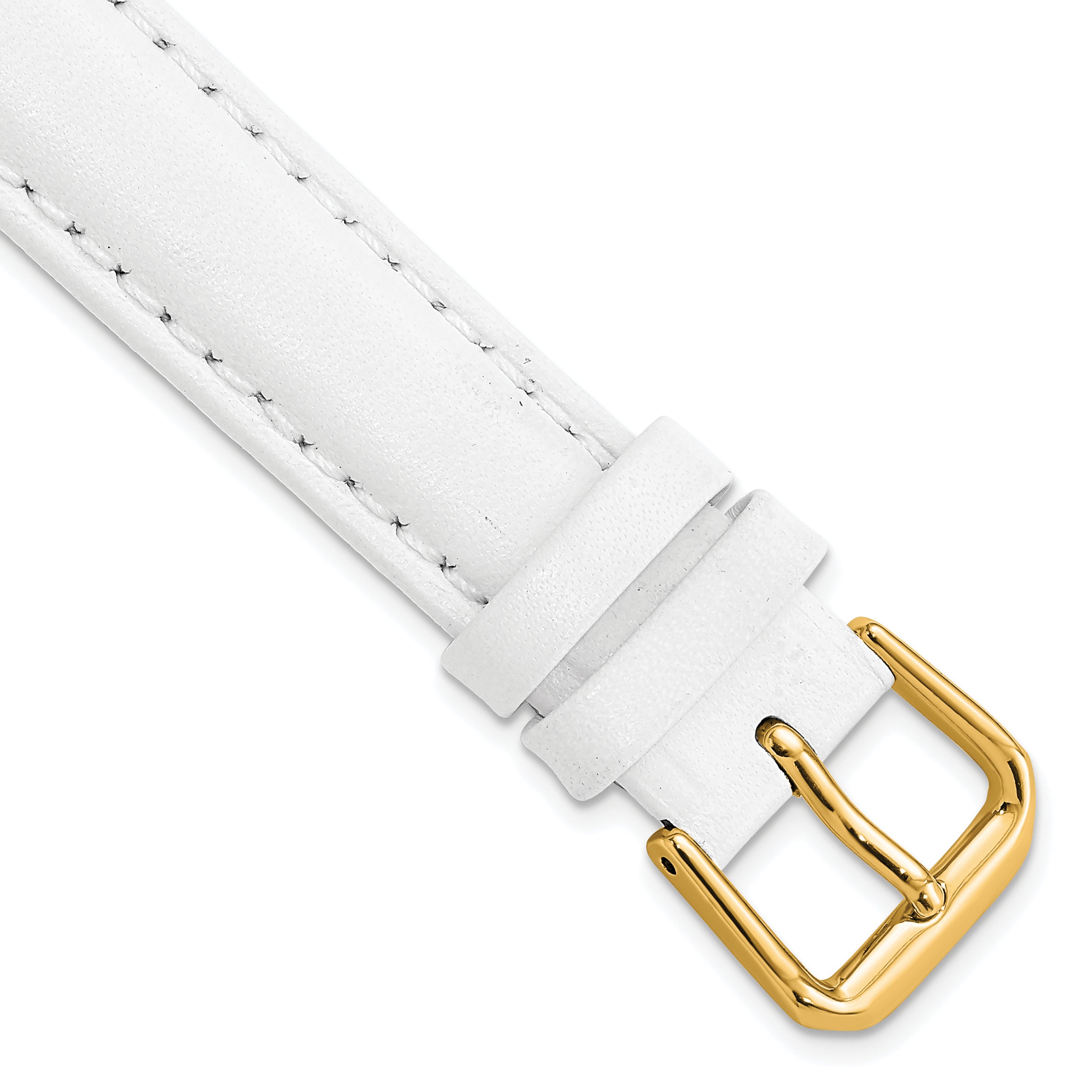 DeBeer 15mm White Smooth Leather with Gold-tone Buckle 7.5 inch Watch Band
