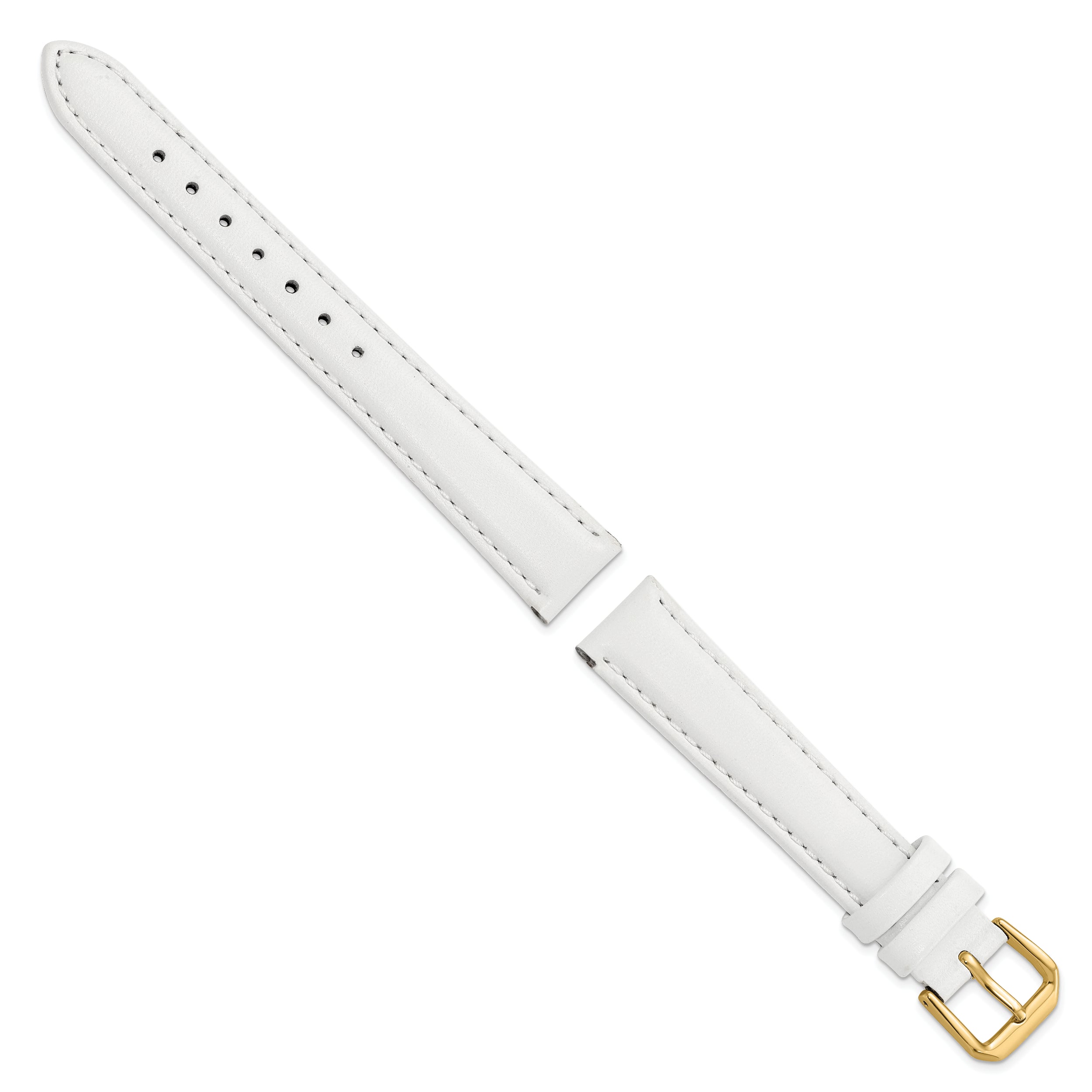 12mm White Smooth Leather with Gold-tone Buckle 6.75 inch Watch Band - 12 / 6.75