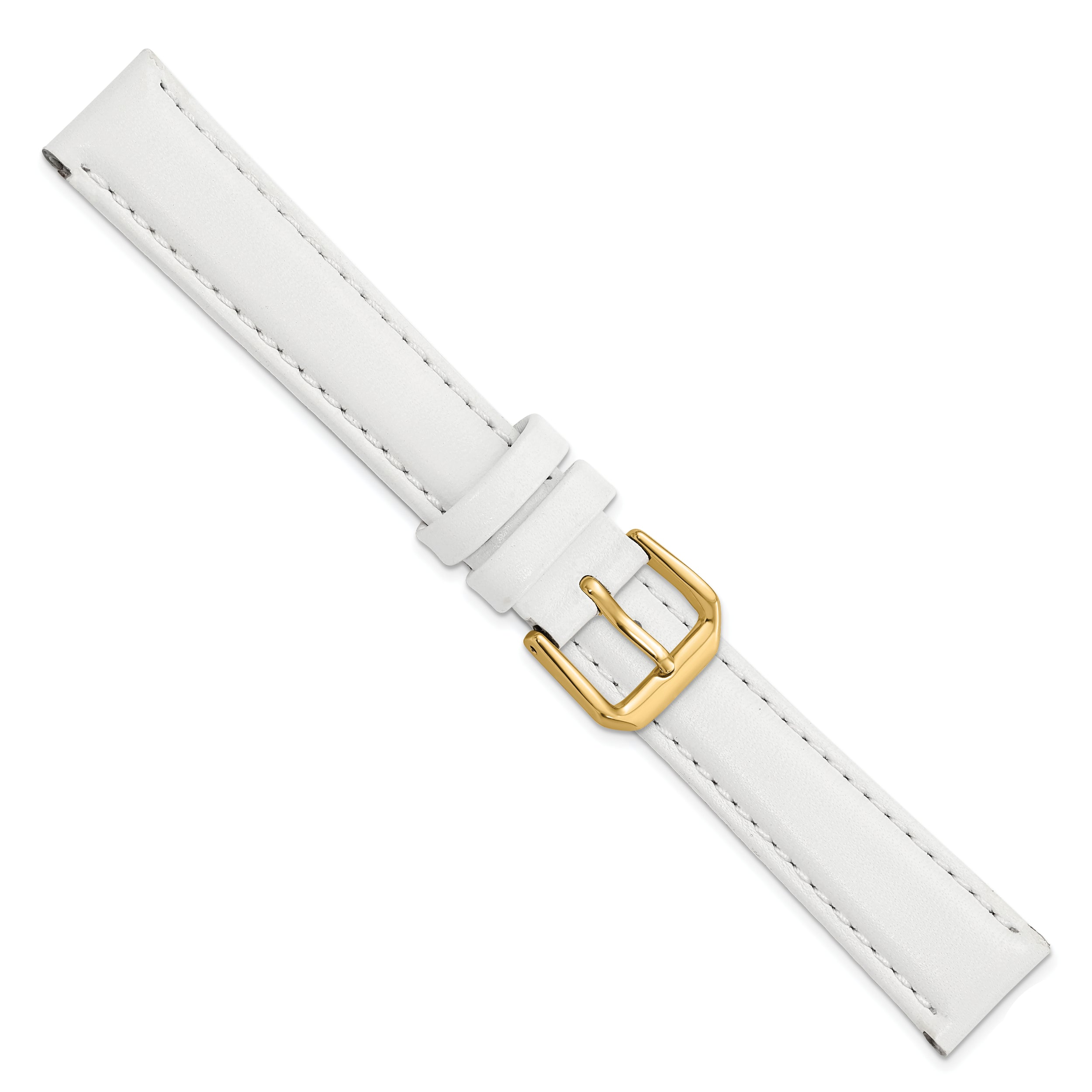 12mm White Smooth Leather with Gold-tone Buckle 6.75 inch Watch Band - 12 / 6.75