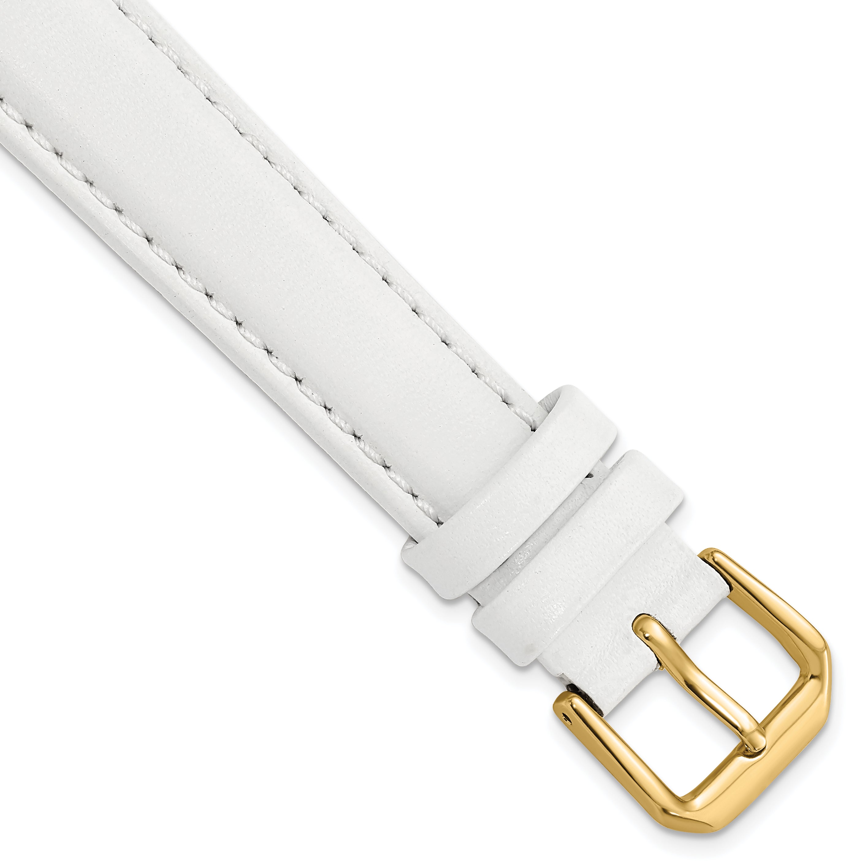 DeBeer 16mm White Smooth Leather with Gold-tone Buckle 7.5 inch Watch Band