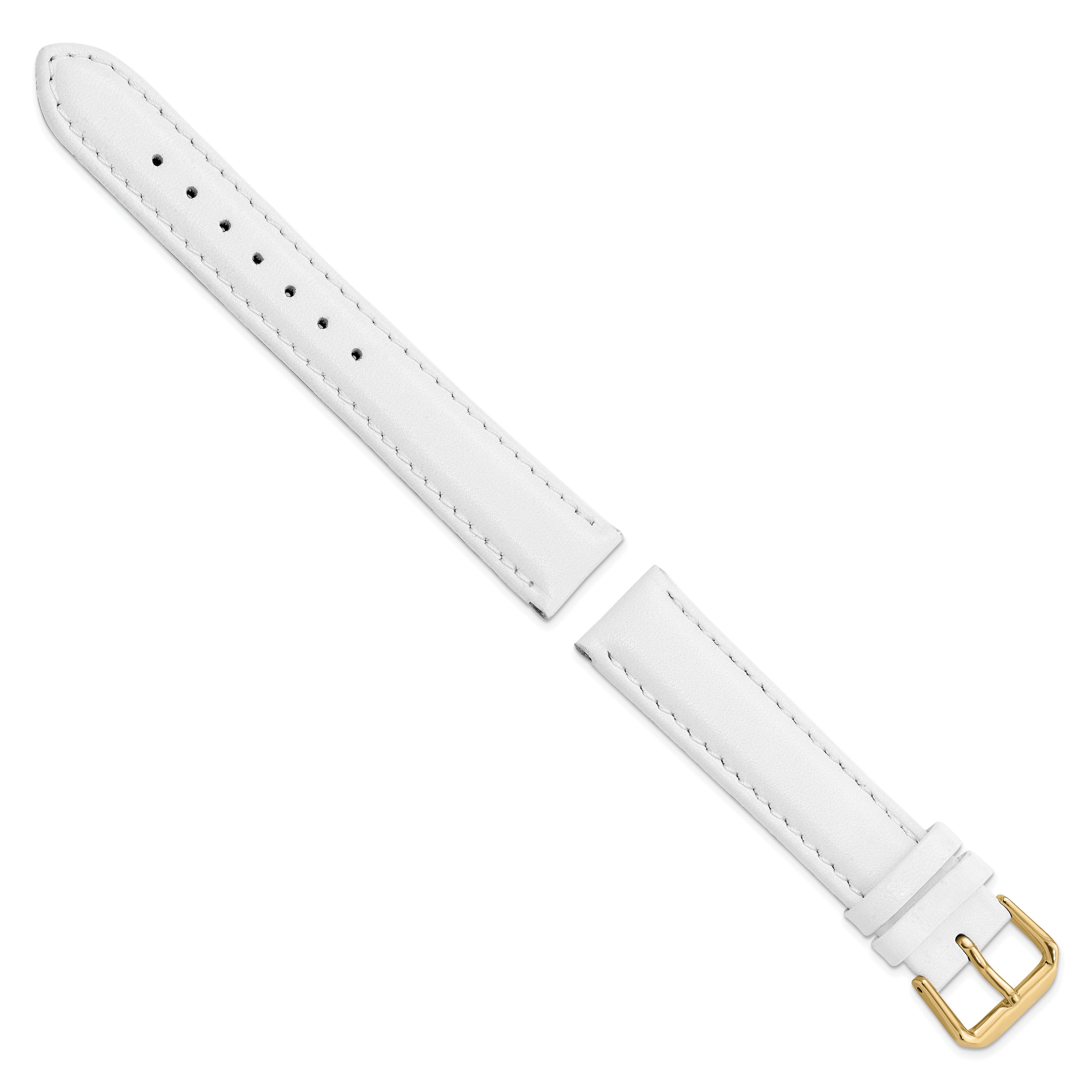 12mm White Smooth Leather with Gold-tone Buckle 6.75 inch Watch Band - 12 / 6.75