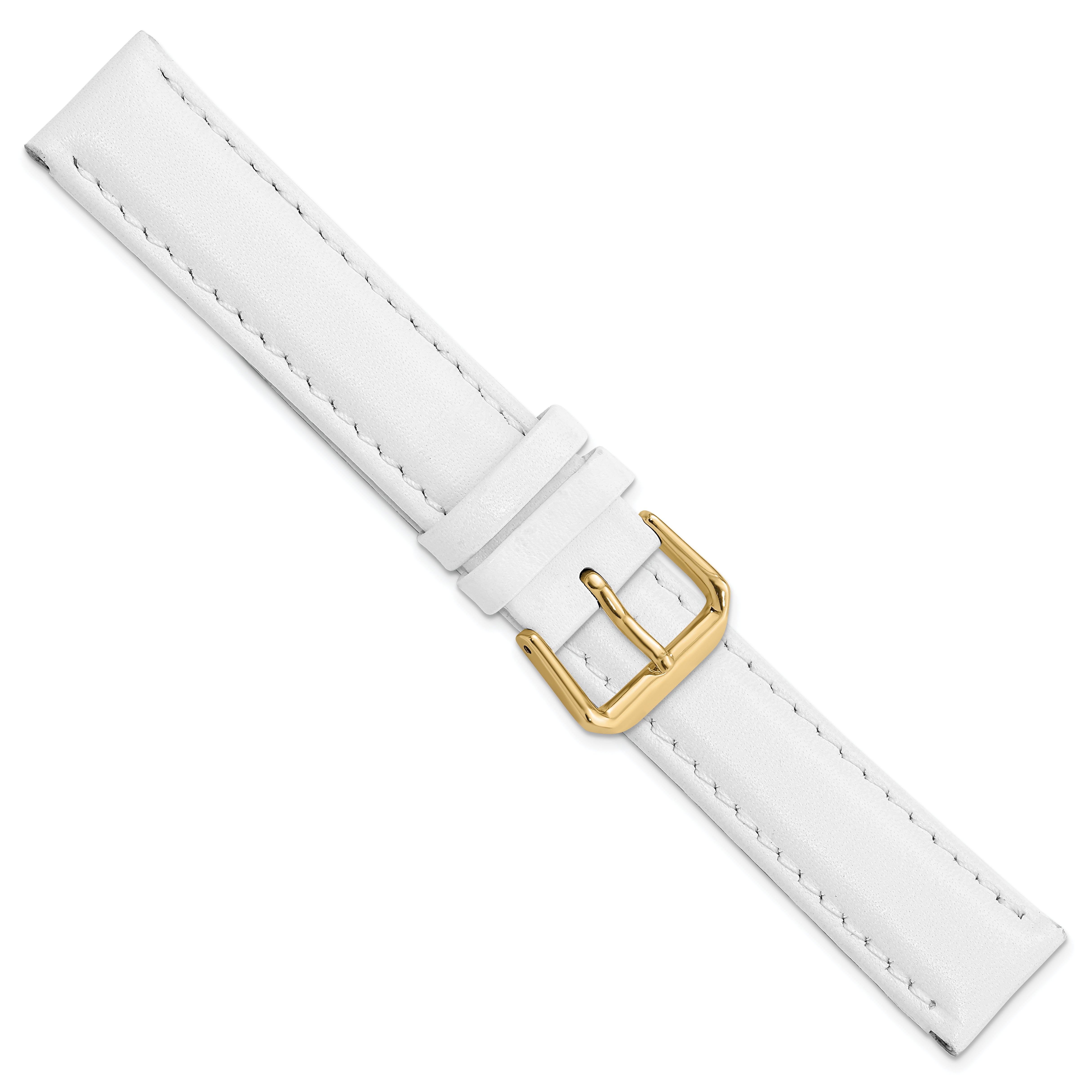 12mm White Smooth Leather with Gold-tone Buckle 6.75 inch Watch Band - 12 / 6.75