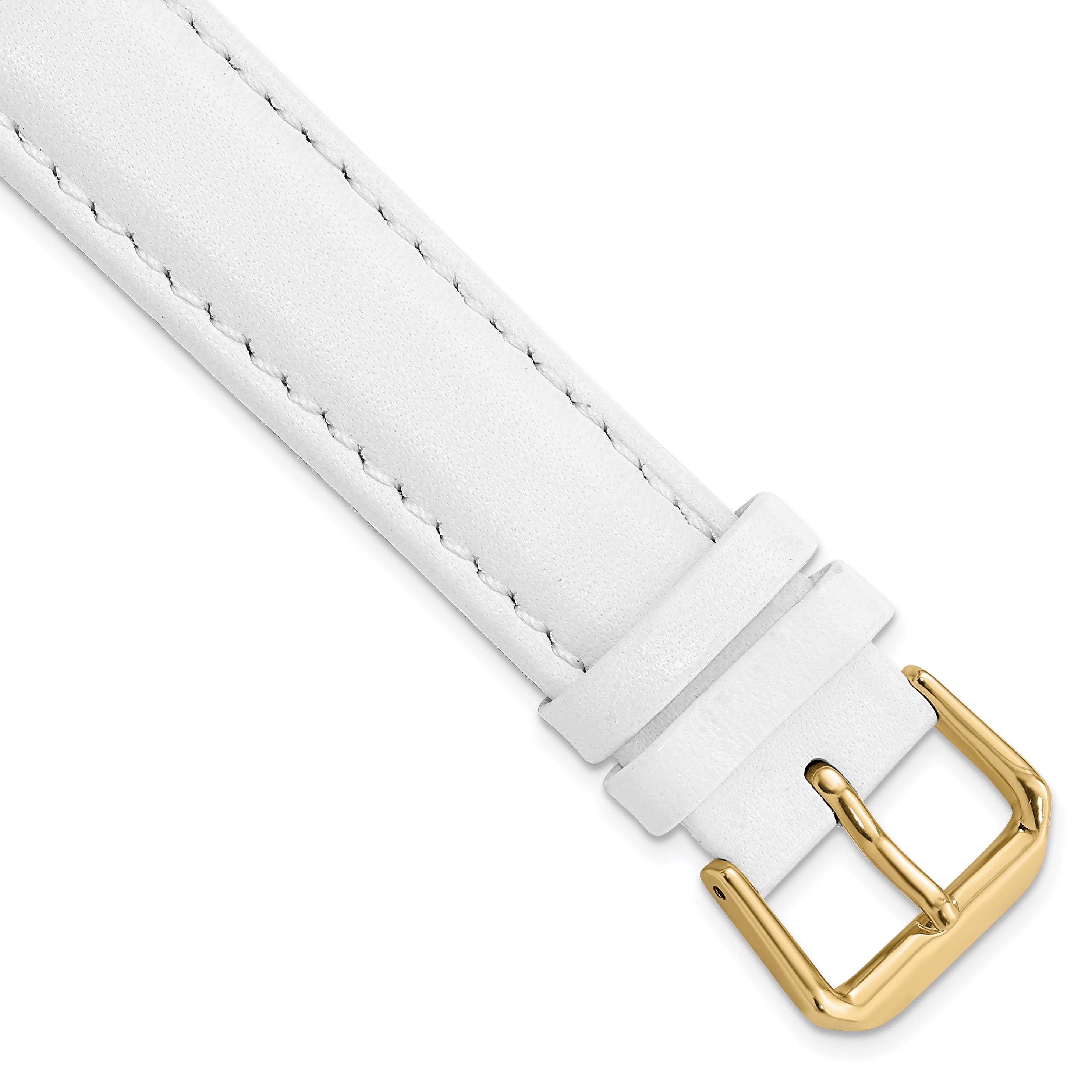 DeBeer 17mm White Smooth Leather with Gold-tone Buckle 7.5 inch Watch Band