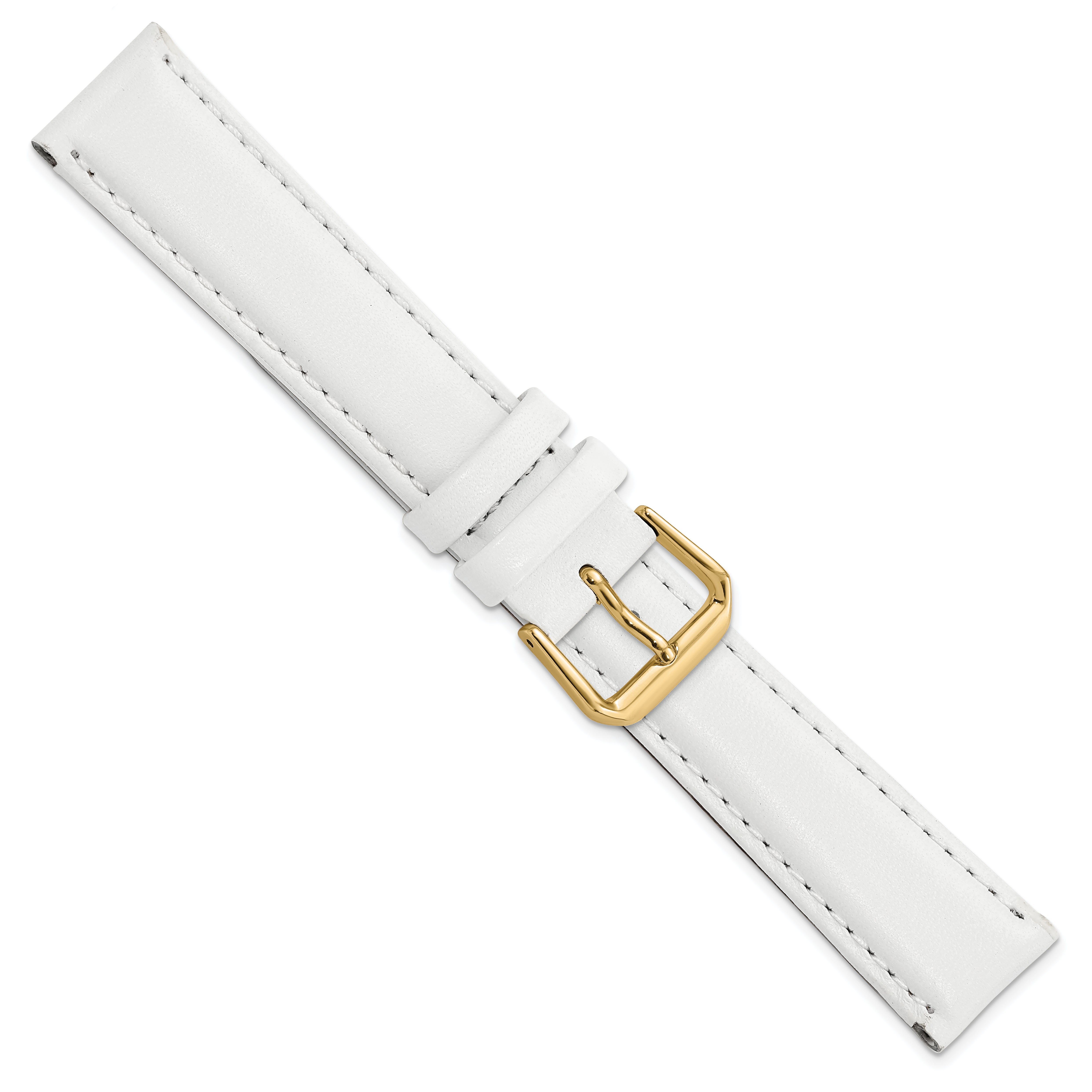 12mm White Smooth Leather with Gold-tone Buckle 6.75 inch Watch Band - 12 / 6.75