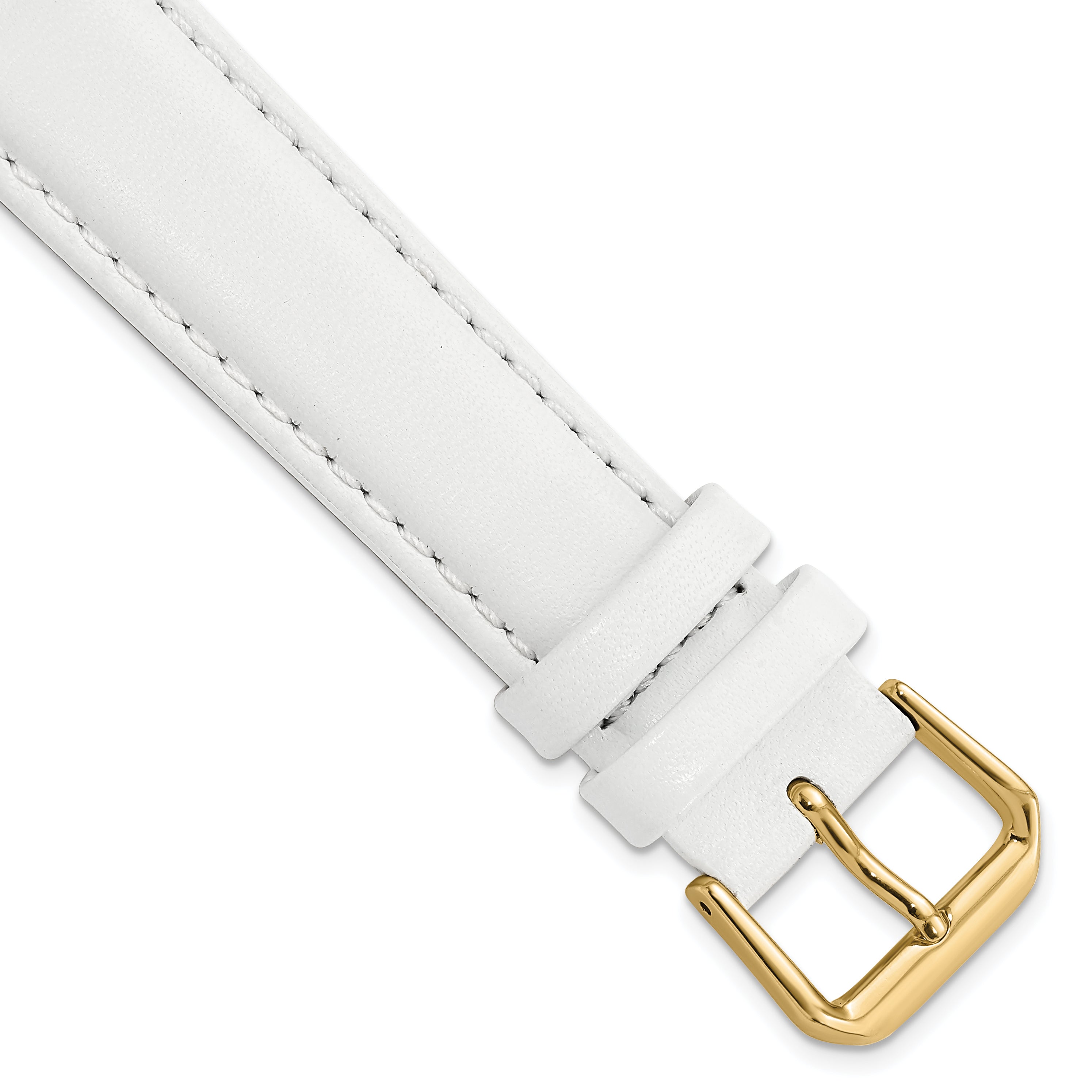 DeBeer 18mm White Smooth Leather with Gold-tone Buckle 7.5 inch Watch Band