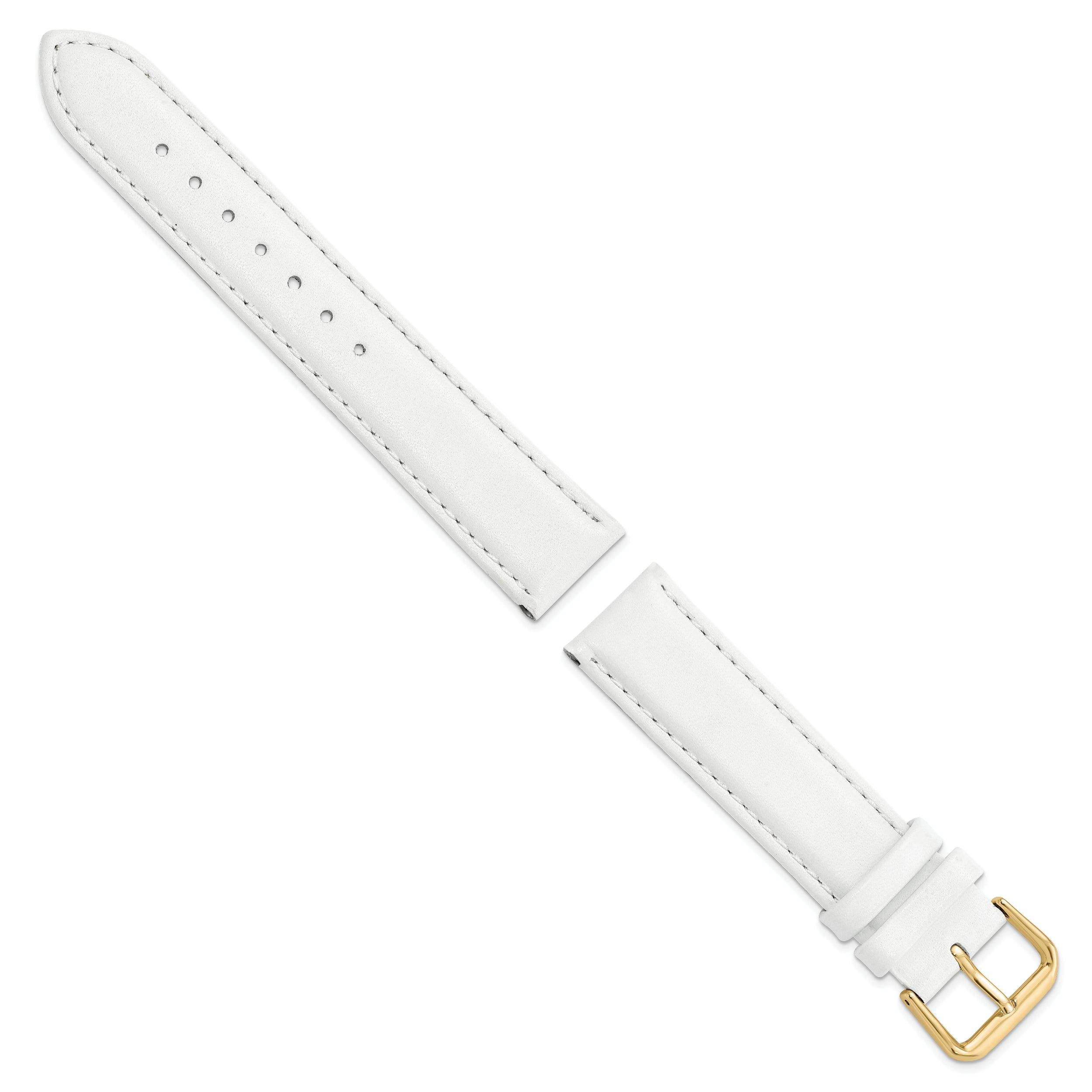 12mm White Smooth Leather with Gold-tone Buckle 6.75 inch Watch Band - 12 / 6.75