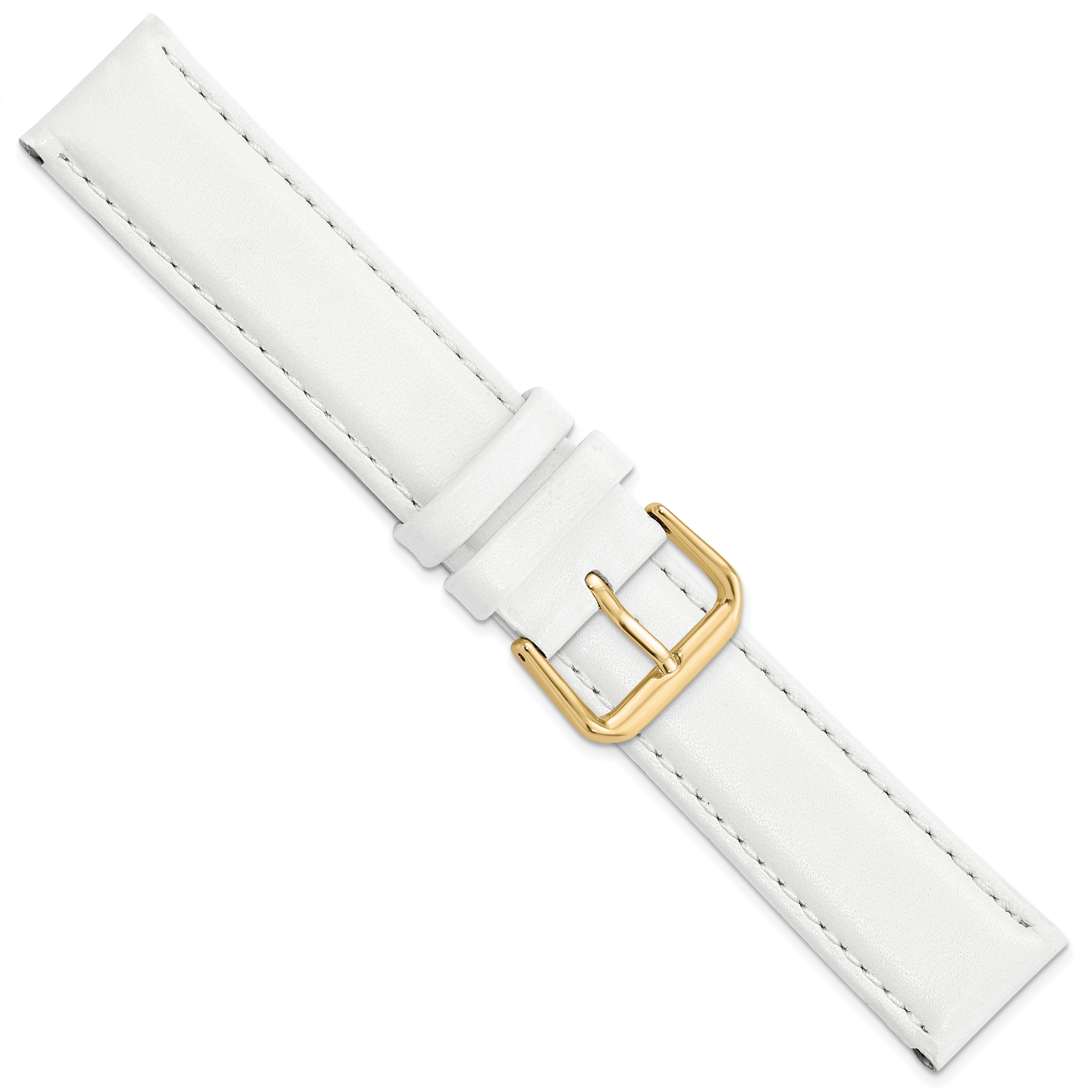 12mm White Smooth Leather with Gold-tone Buckle 6.75 inch Watch Band - 12 / 6.75