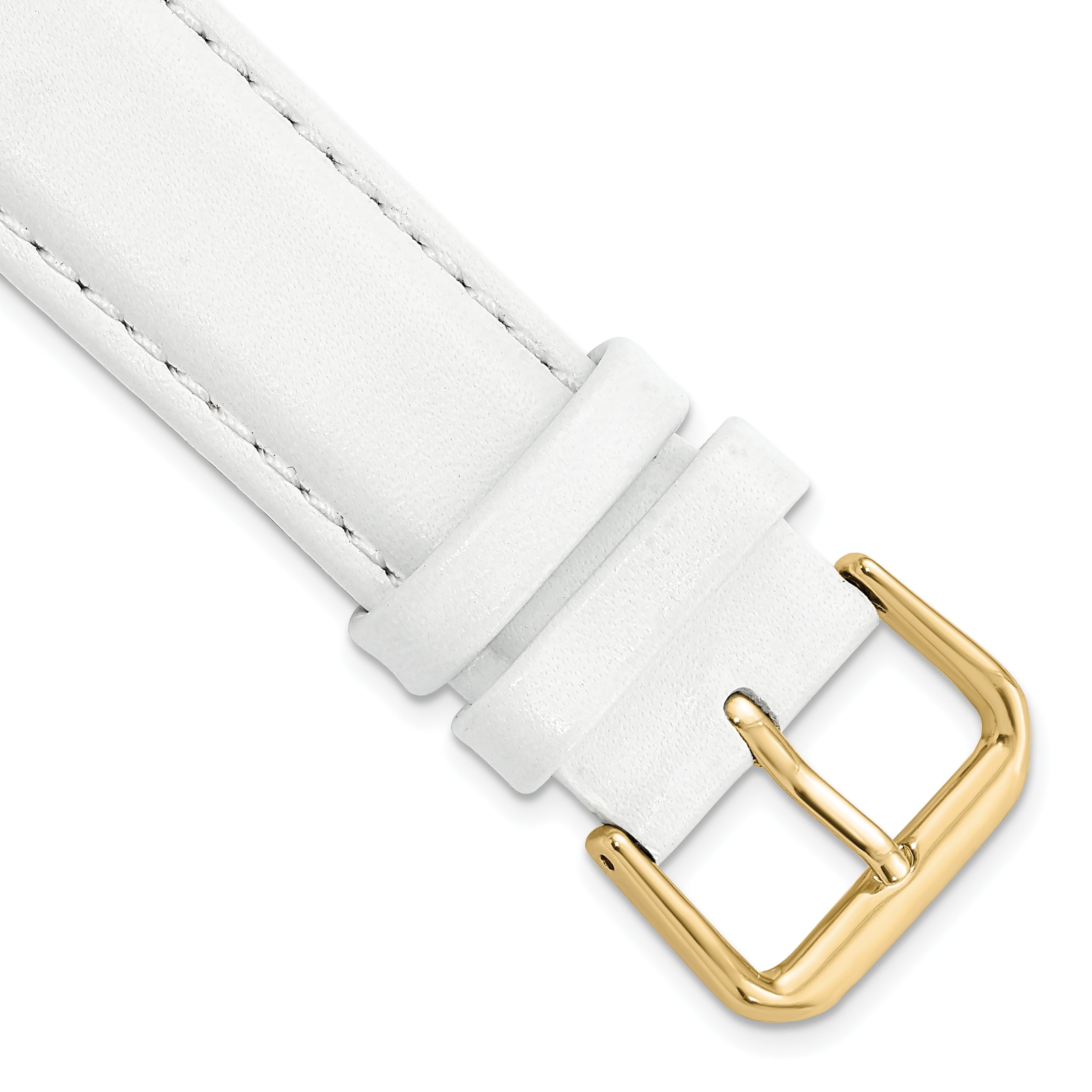 DeBeer 19mm White Smooth Leather with Gold-tone Buckle 7.5 inch Watch Band
