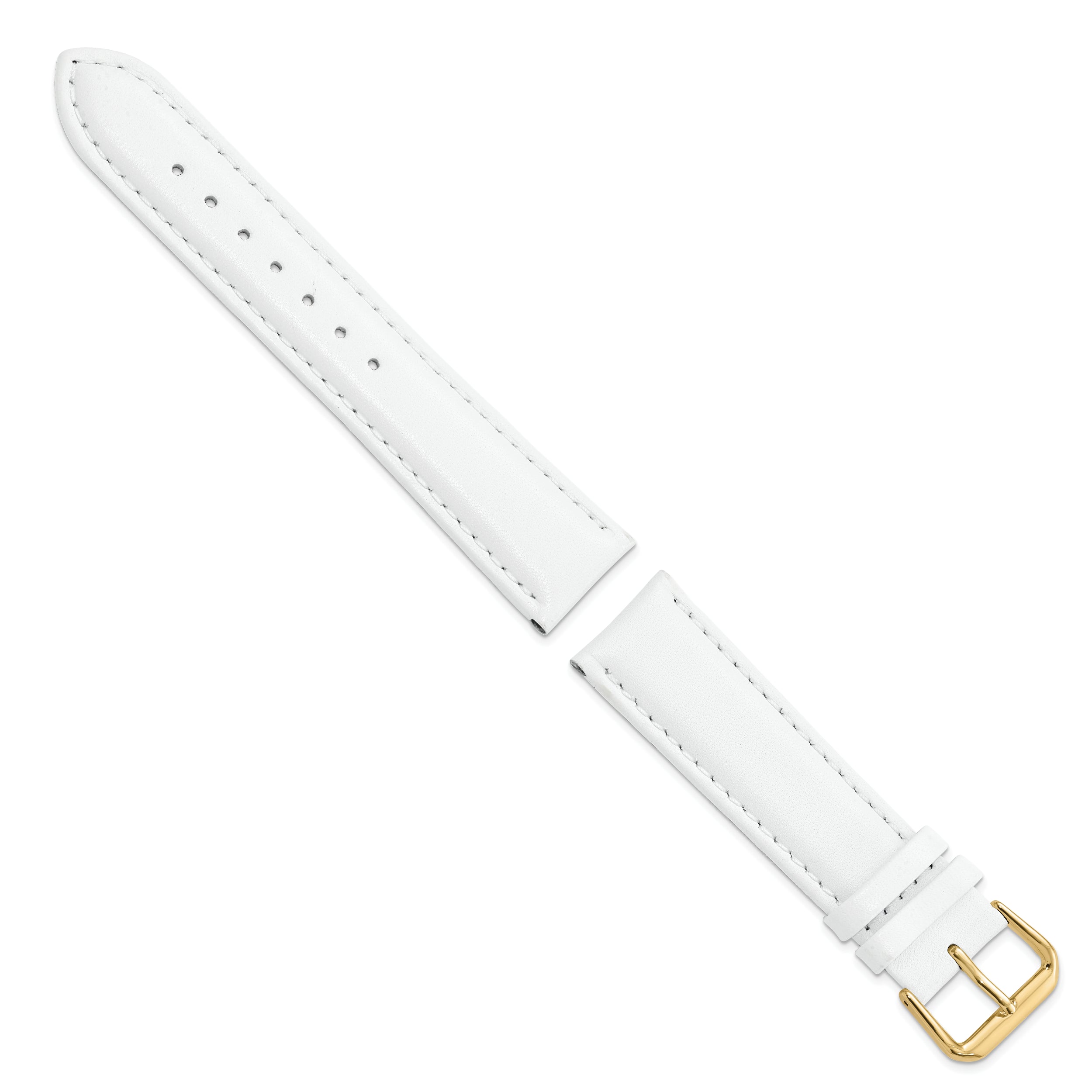 12mm White Smooth Leather with Gold-tone Buckle 6.75 inch Watch Band - 12 / 6.75