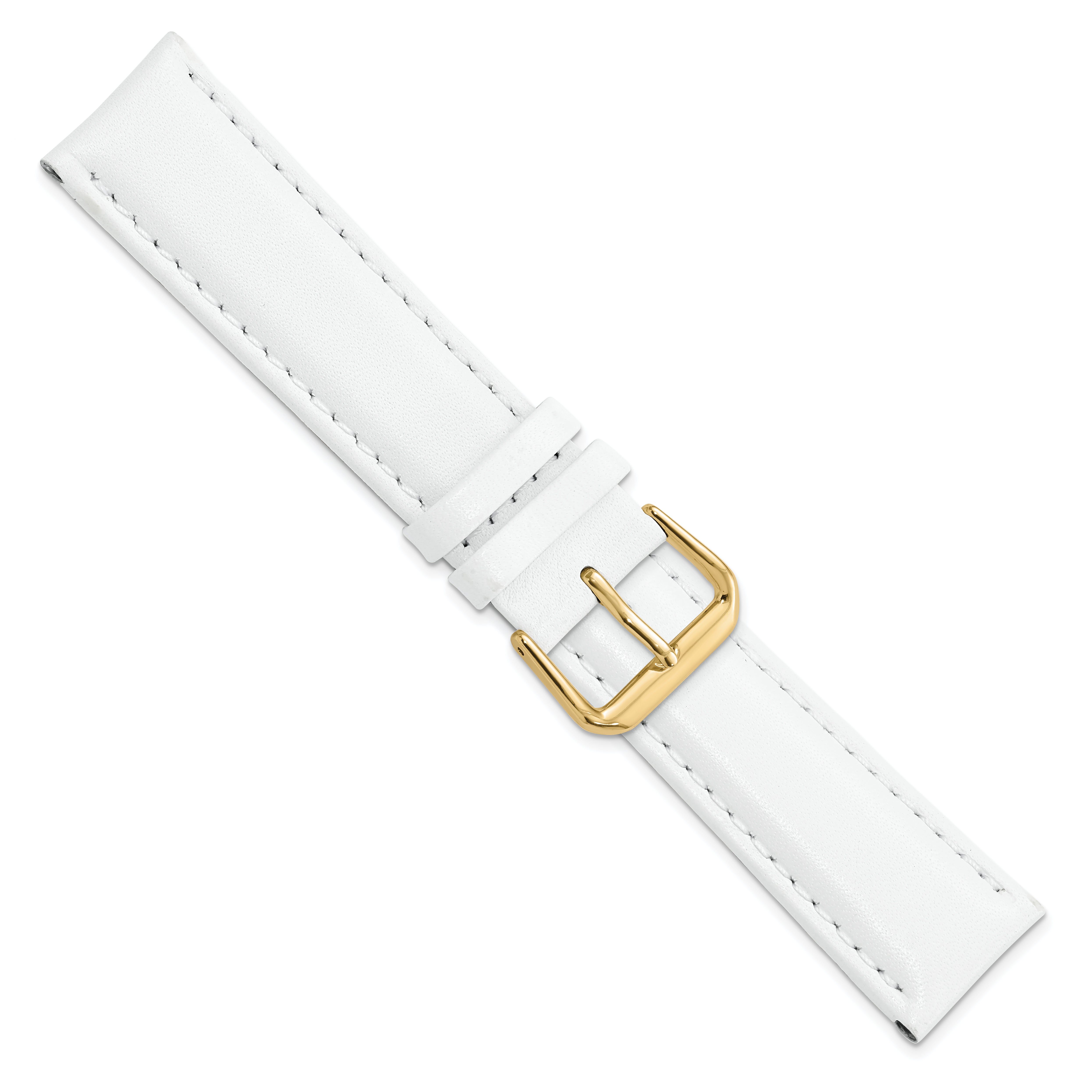 12mm White Smooth Leather with Gold-tone Buckle 6.75 inch Watch Band - 12 / 6.75