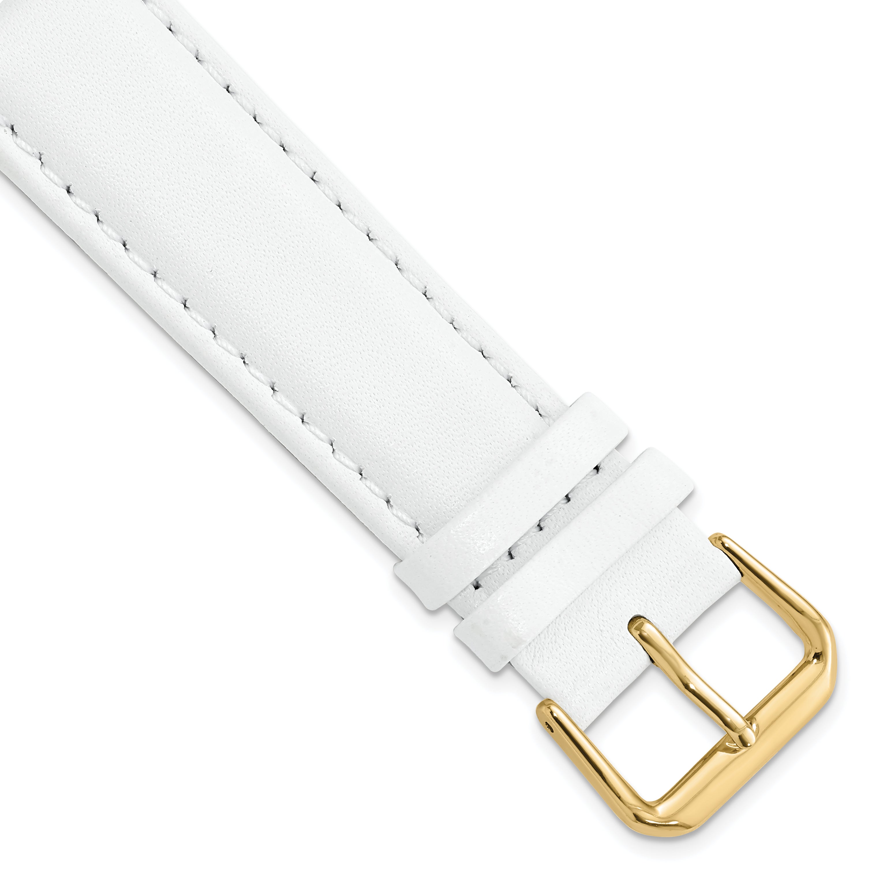DeBeer 20mm White Smooth Leather with Gold-tone Buckle 7.5 inch Watch Band