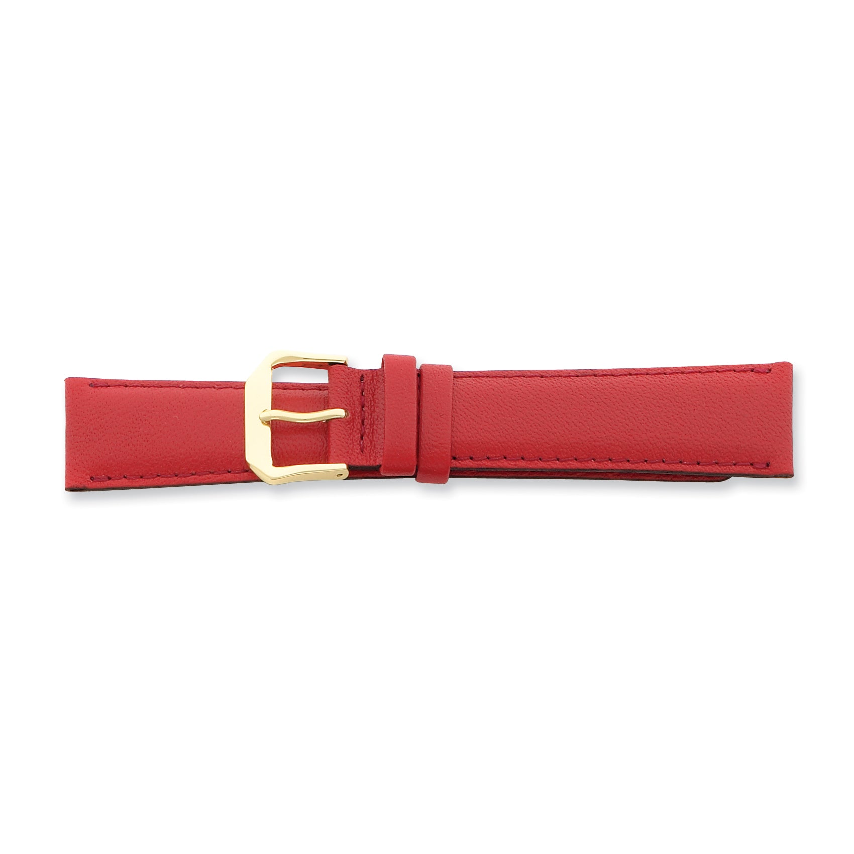 20mm Red Smooth Leather Gold-tone Buckle Watch Band