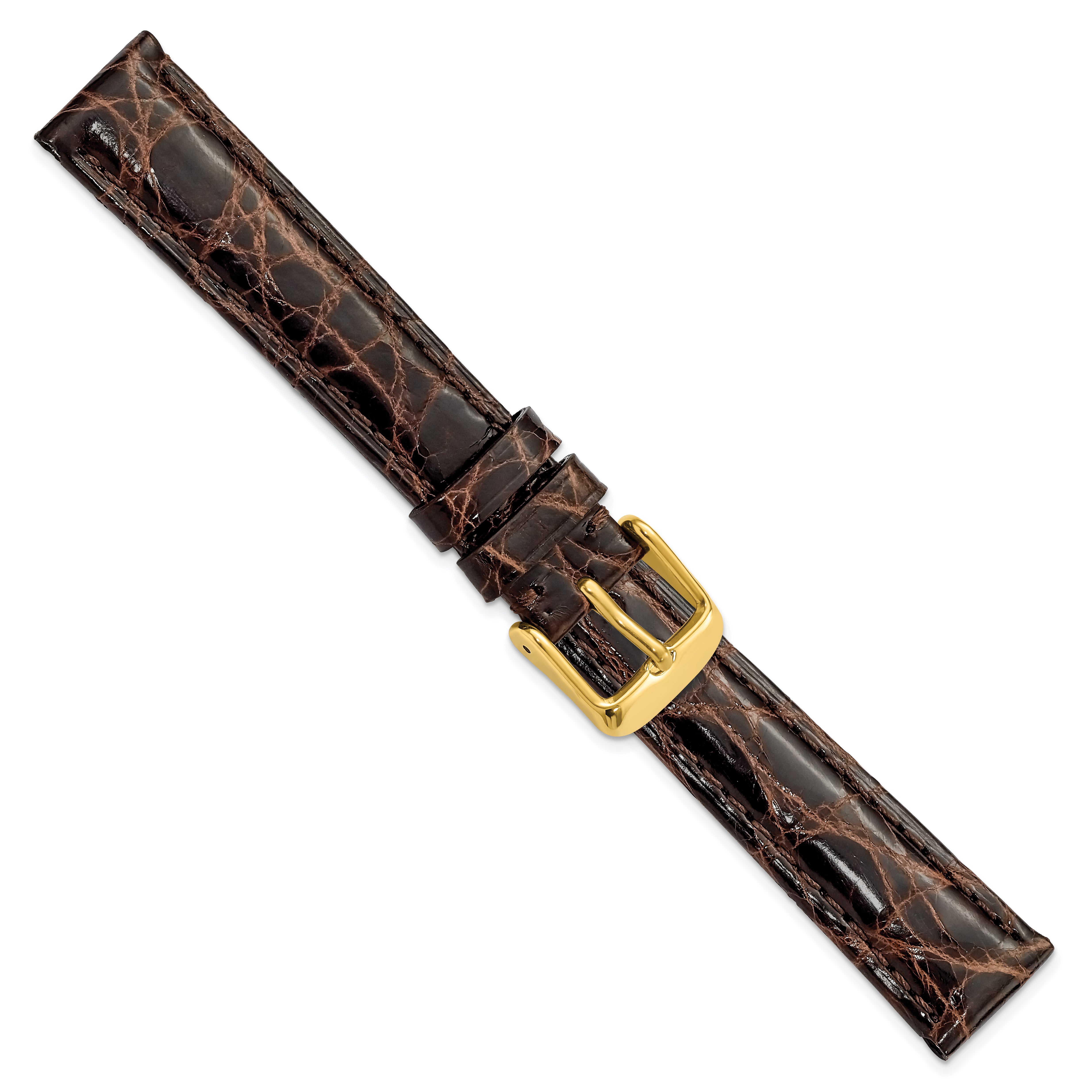 12mm Brown Genuine Crocodile Chrono Gold-tone Buckle Watch Band