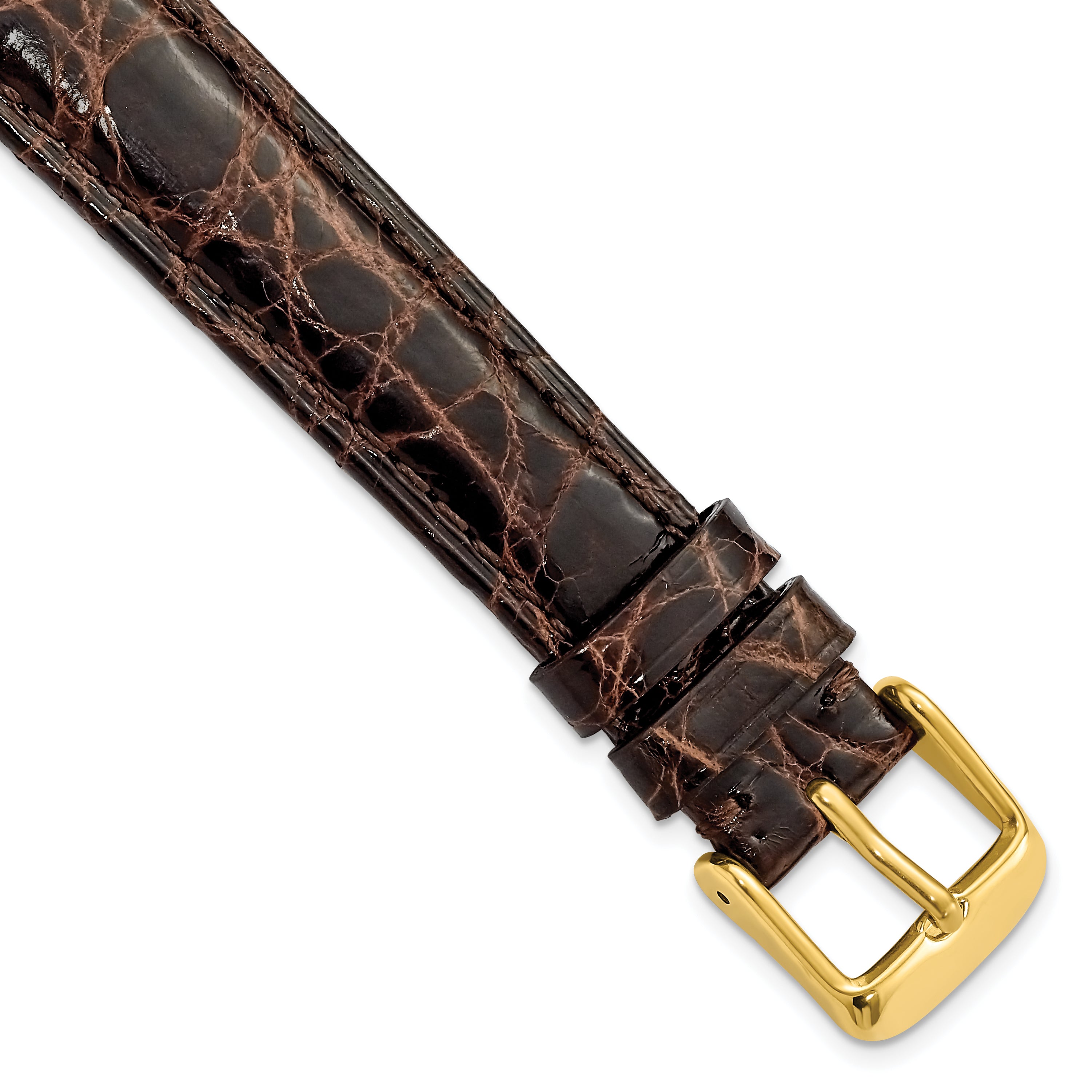 DeBeer 16mm Dark Brown Genuine Caiman Leather with Gold-tone Buckle 7.5 inch Watch Band
