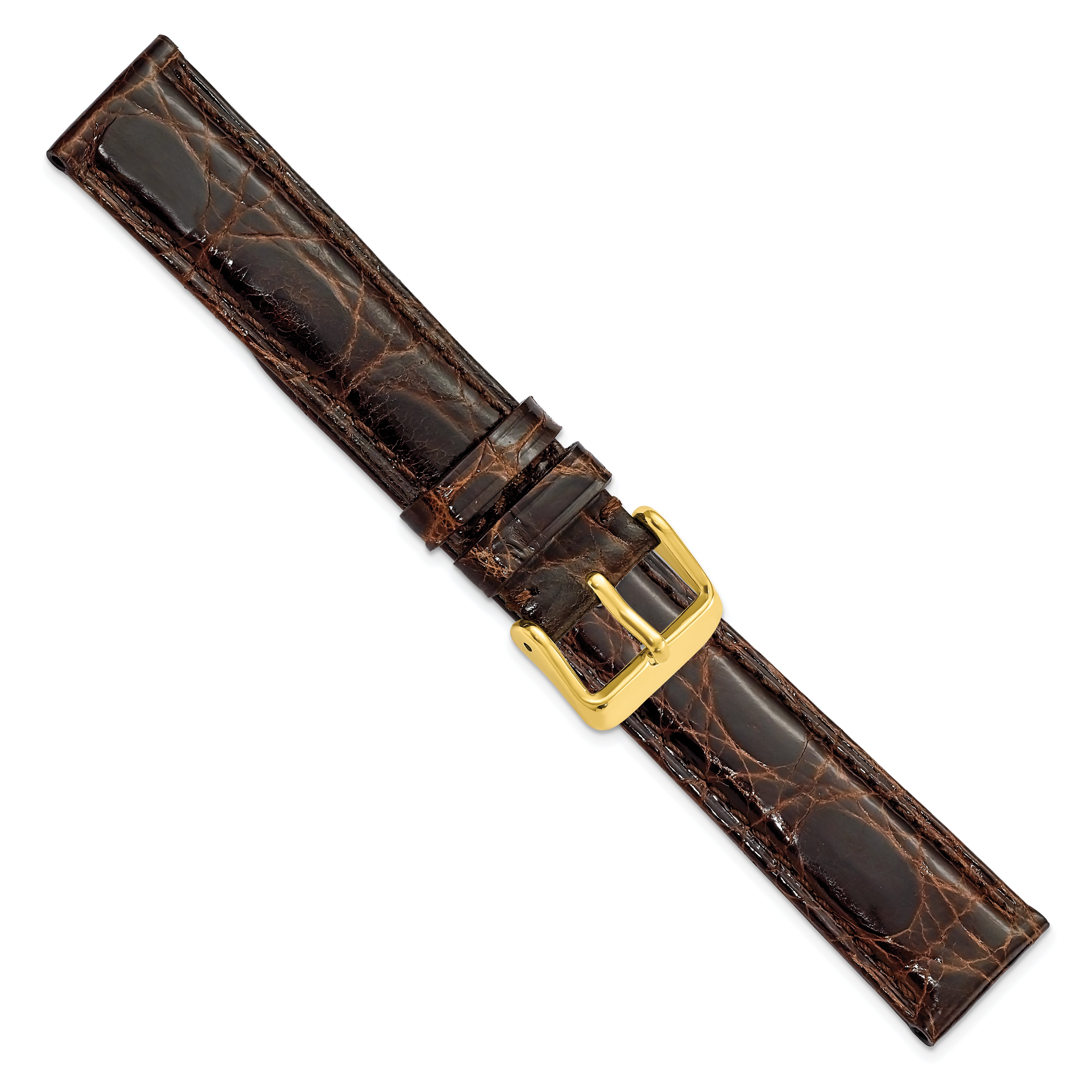 12mm Brown Genuine Crocodile Chrono Gold-tone Buckle Watch Band