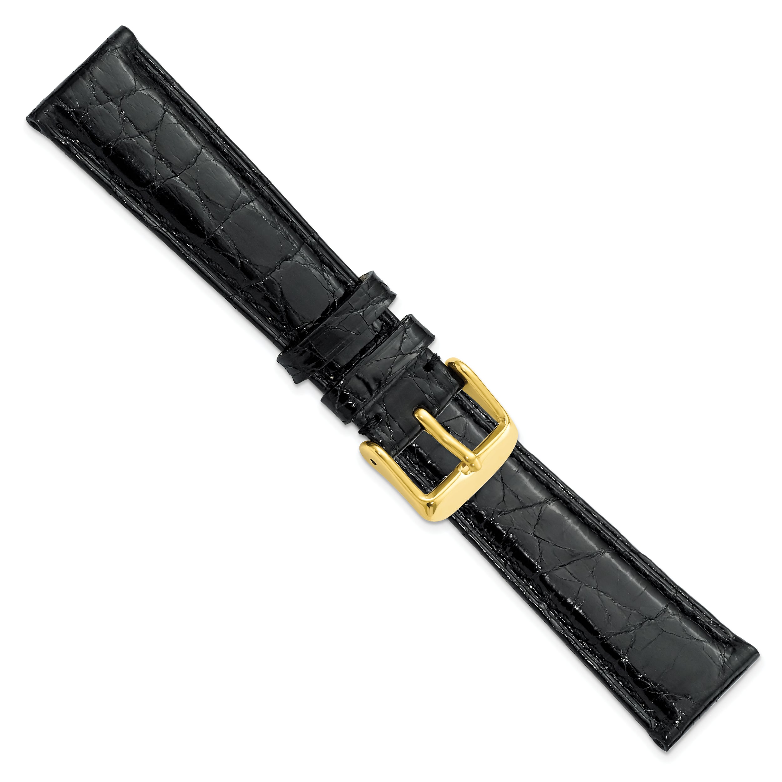 12mm Black Genuine Caiman Leather with Gold-tone Buckle 6.75 inch Watch Band - 12 / 6.75