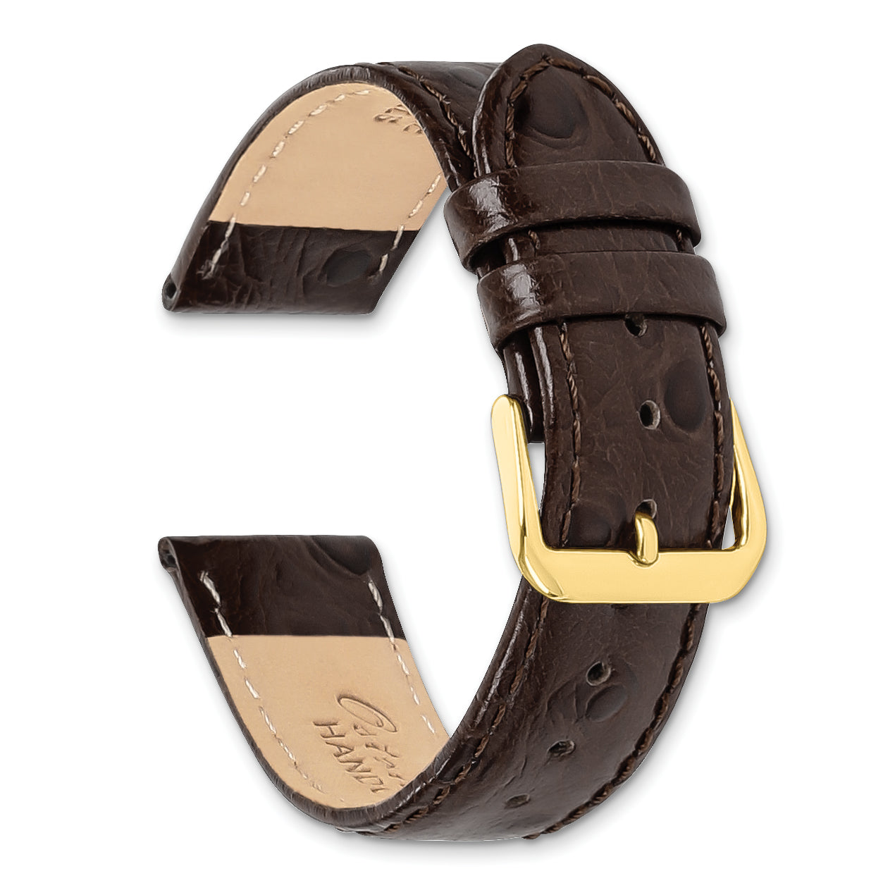 12mm Brown Ostrich Grain Leather with Gold-tone Buckle 6.75 inch Watch Band