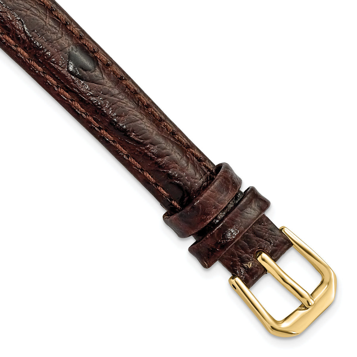 DeBeer 12mm Brown Ostrich Grain Leather with Gold-tone Buckle 6.75 inch Watch Band
