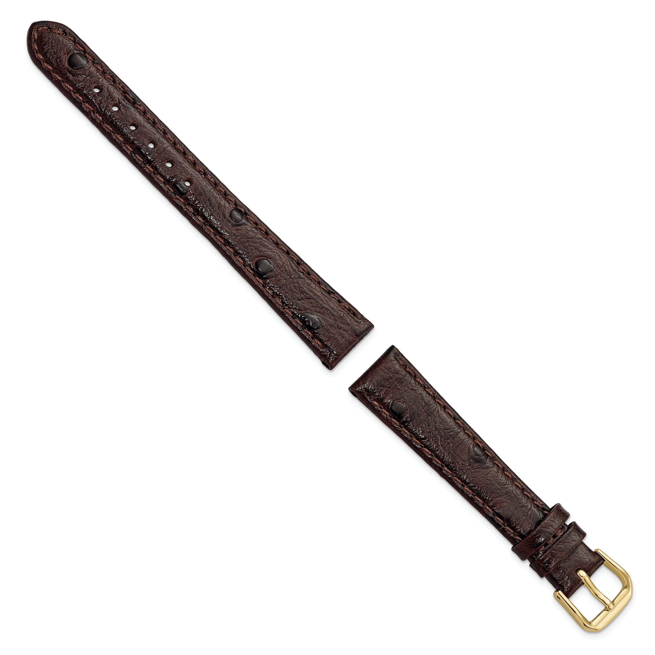 12mm Brown Ostrich Grain Leather with Gold-tone Buckle 6.75 inch Watch Band
