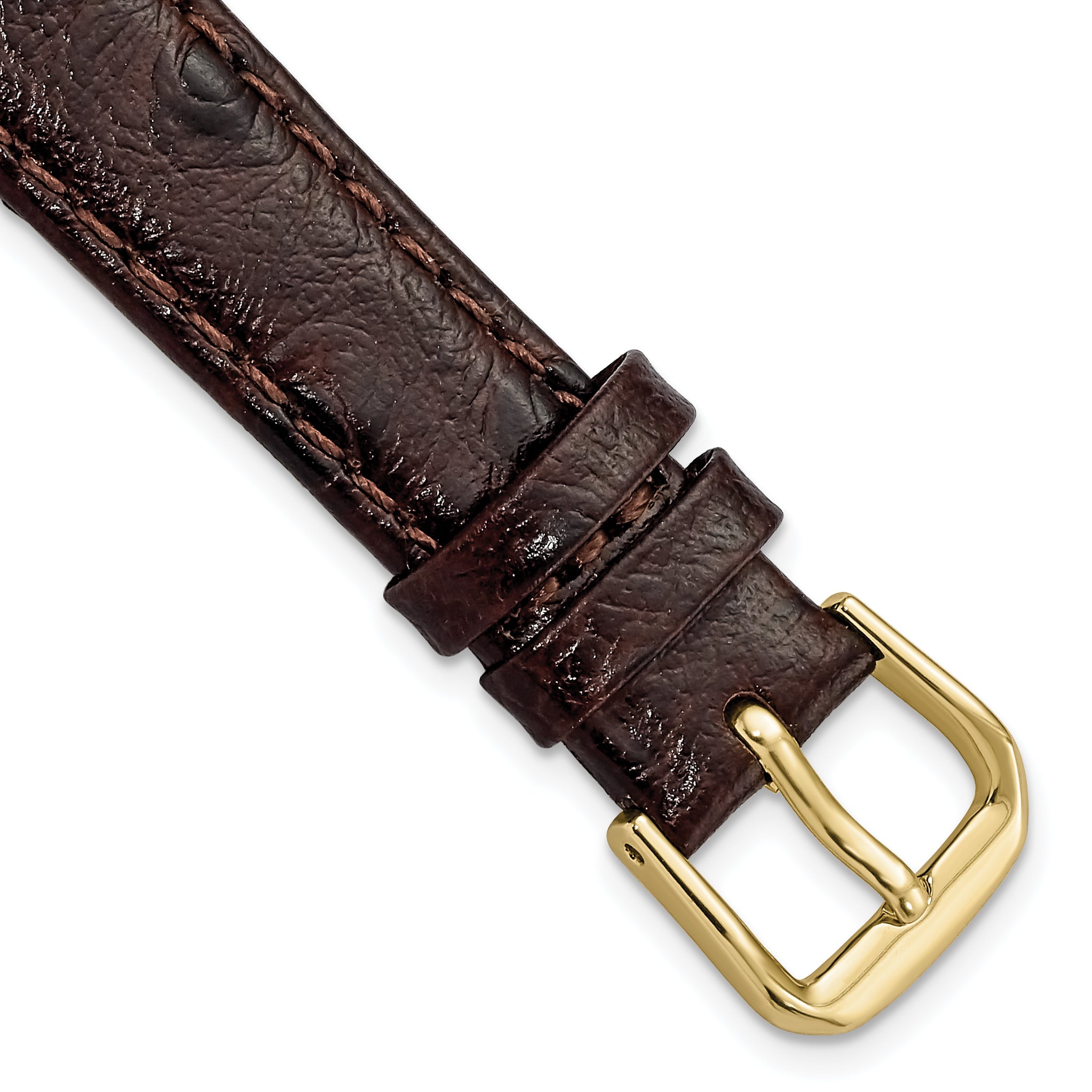 DeBeer 14mm Brown Ostrich Grain Leather with Gold-tone Buckle 6.75 inch Watch Band