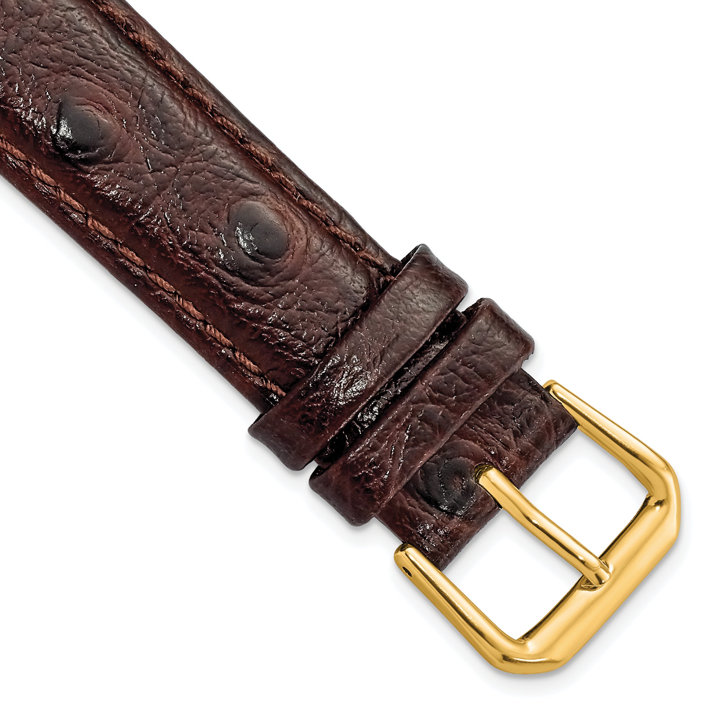 DeBeer 18mm Brown Ostrich Grain Leather with Gold-tone Buckle 7.5 inch Watch Band