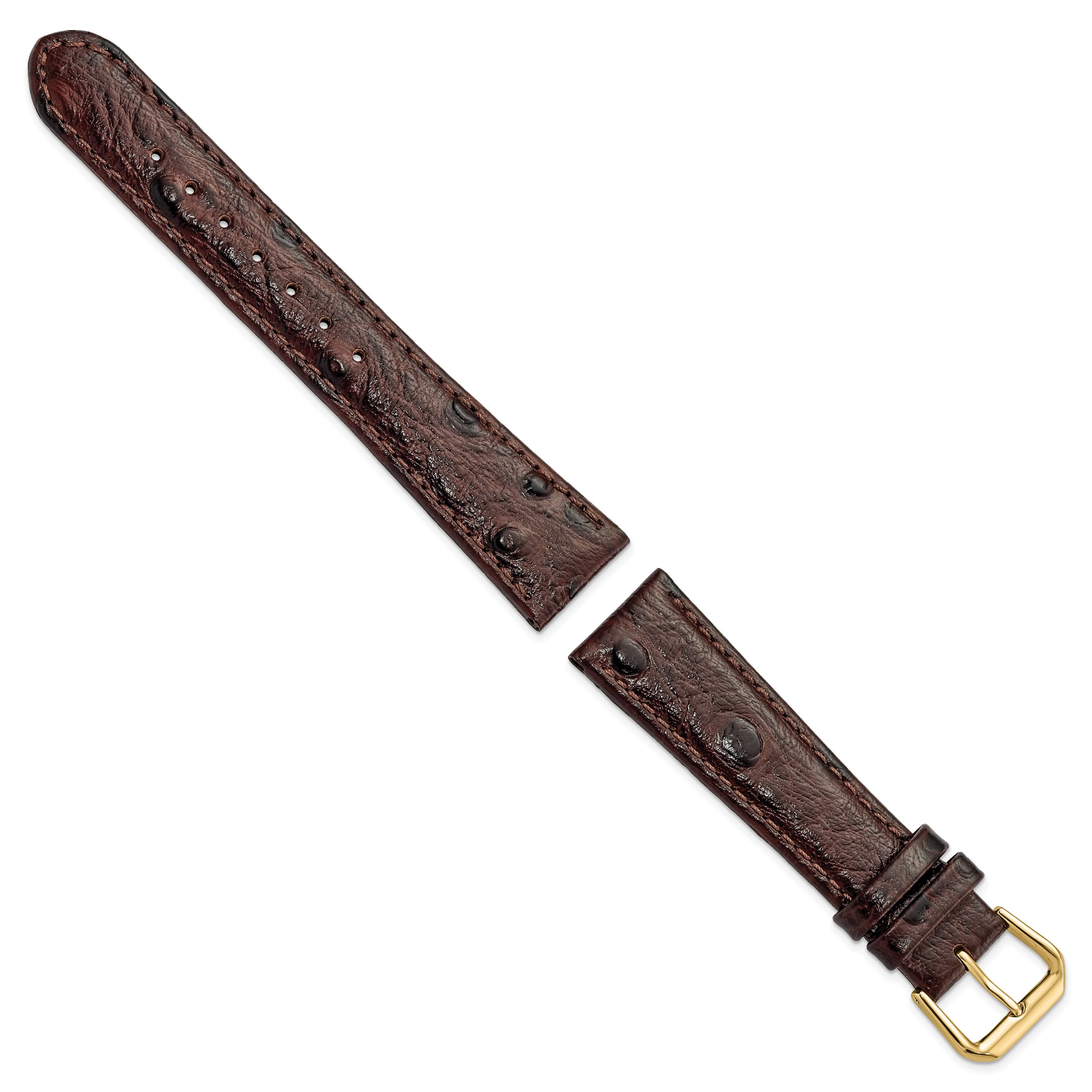 12mm Brown Ostrich Grain Leather with Gold-tone Buckle 6.75 inch Watch Band