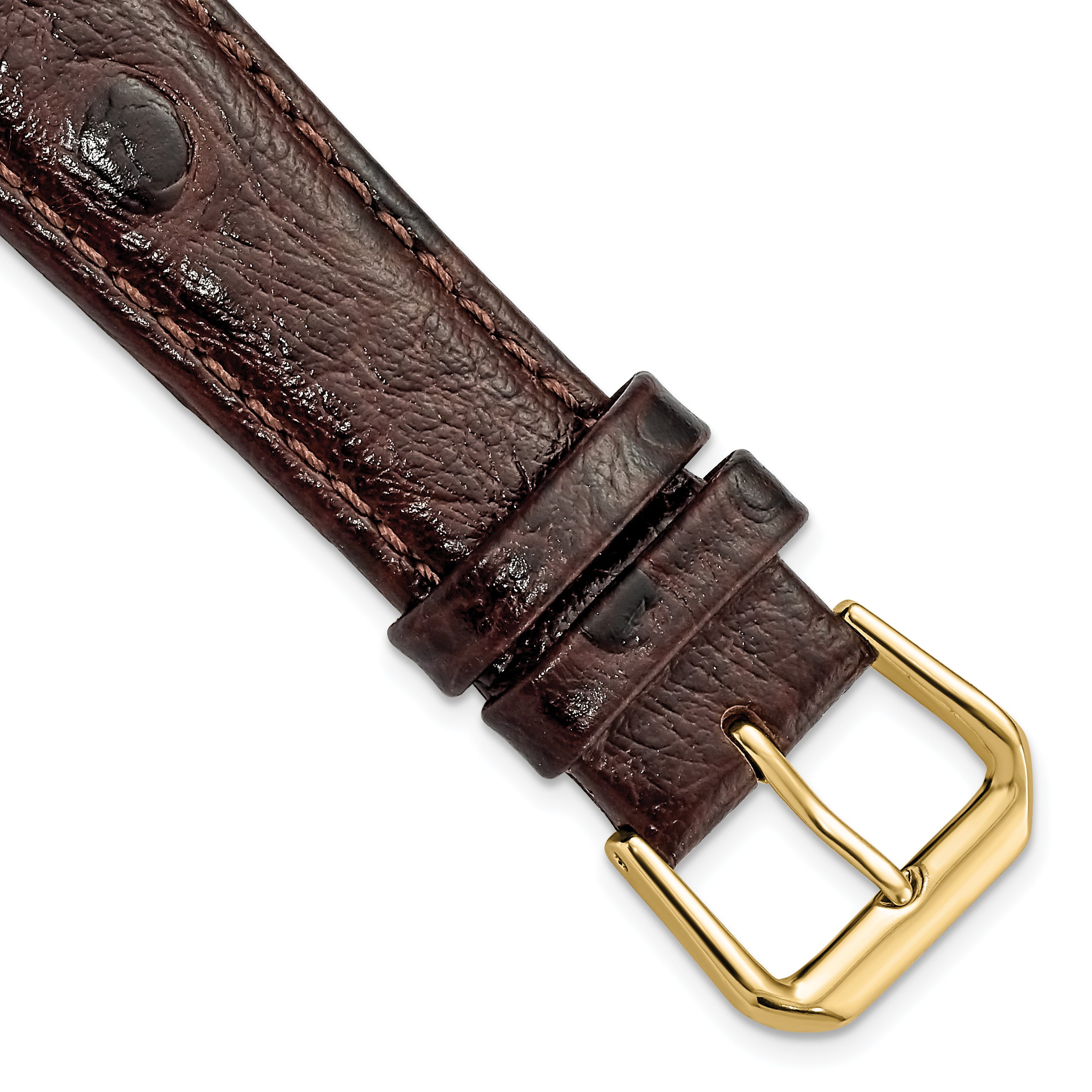 DeBeer 19mm Brown Ostrich Grain Leather with Gold-tone Buckle 7.5 inch Watch Band
