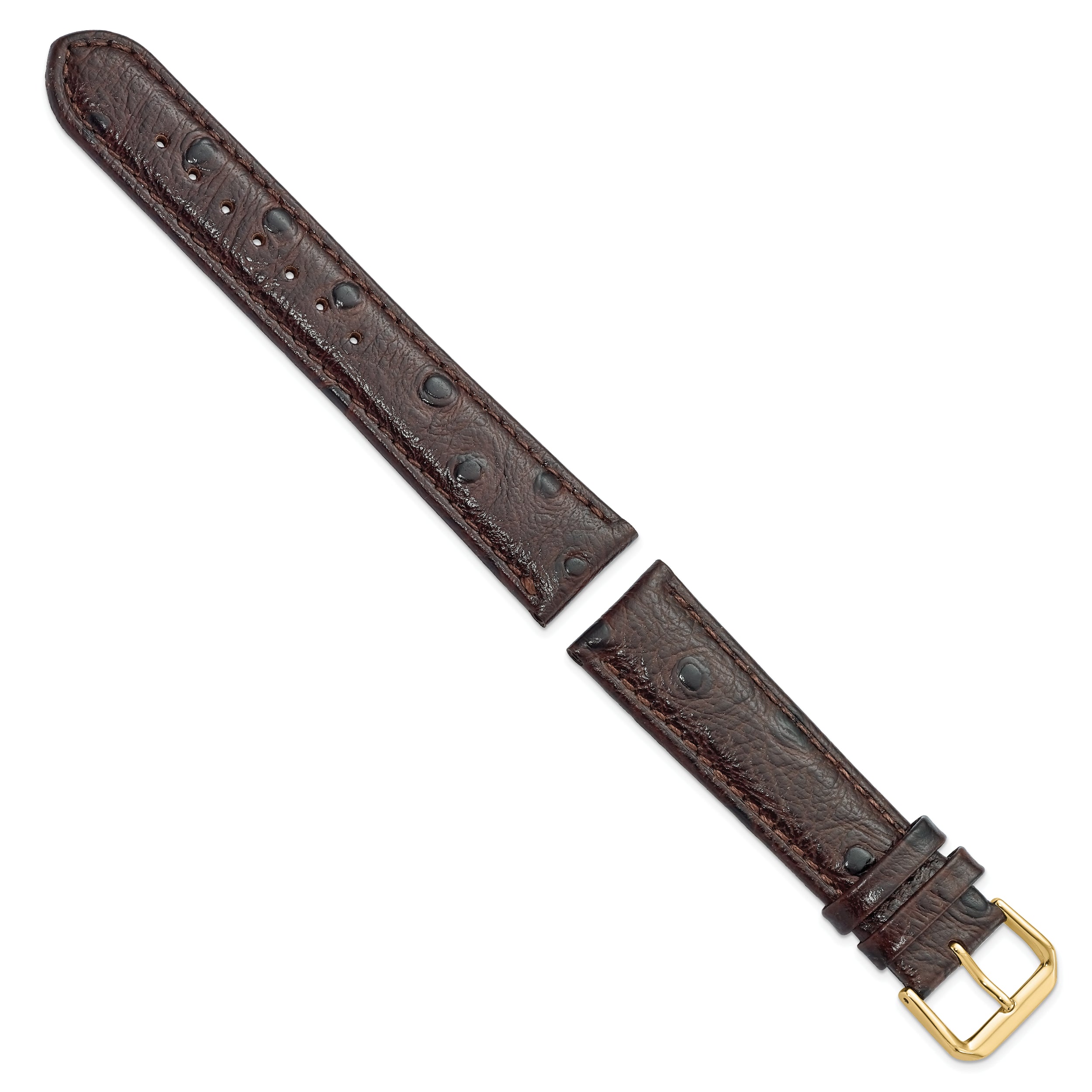 12mm Brown Ostrich Grain Leather with Gold-tone Buckle 6.75 inch Watch Band