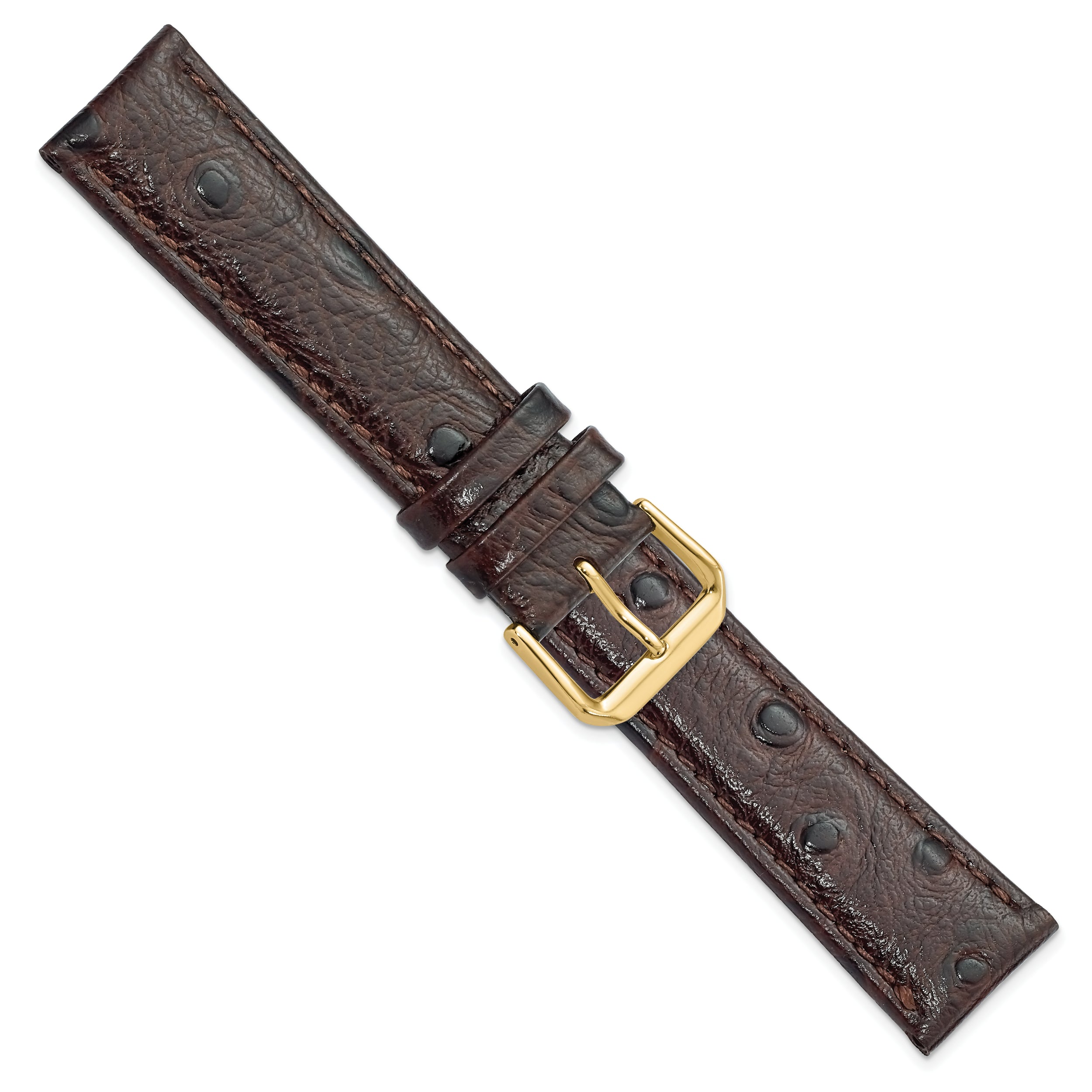 12mm Brown Ostrich Grain Leather with Gold-tone Buckle 6.75 inch Watch Band