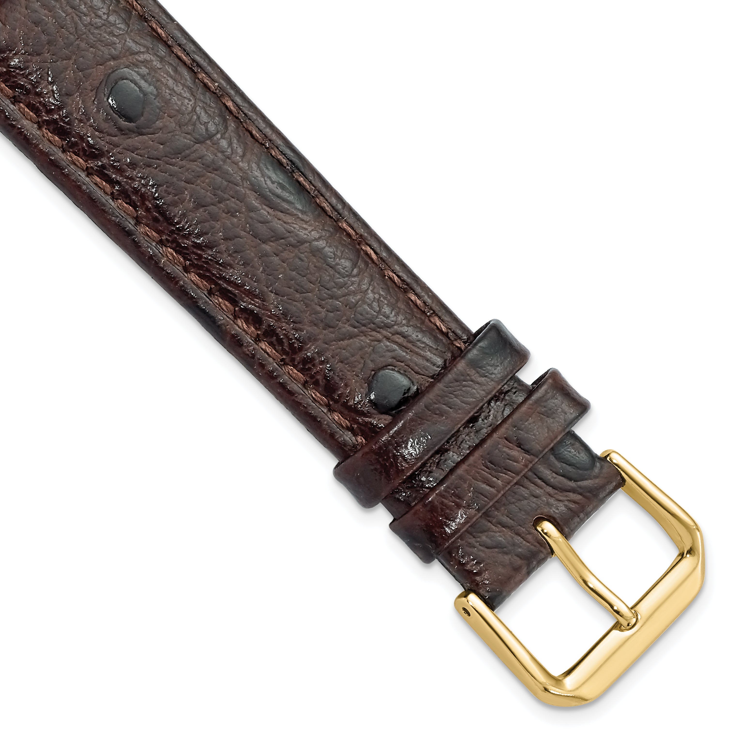 DeBeer 20mm Brown Ostrich Grain Leather with Gold-tone Buckle 7.5 inch Watch Band
