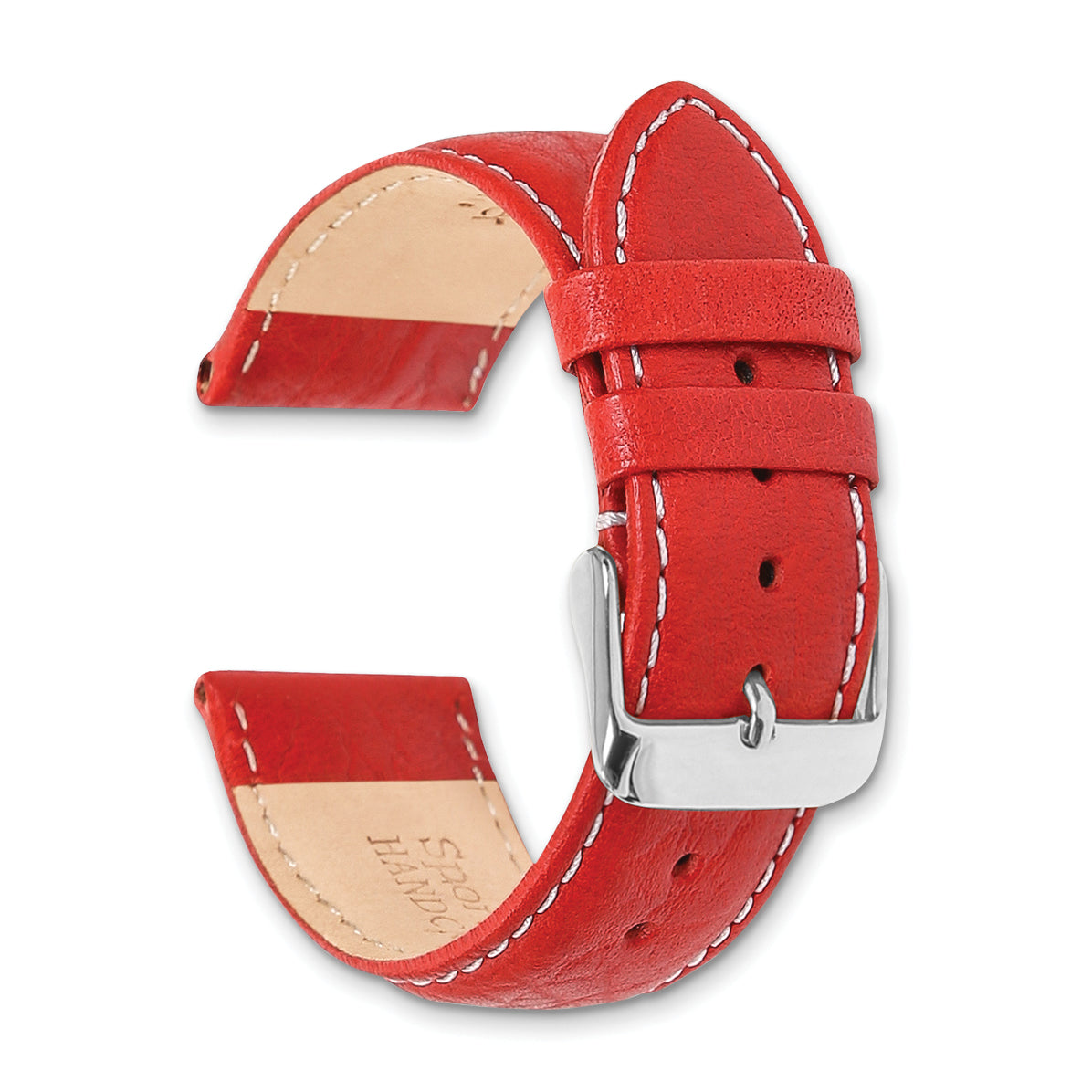 16mm Red Sport Leather with White Stitching and Silver-tone Buckle 7.5 inch Watch Band