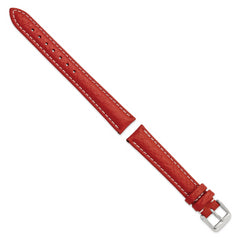 16mm Red Sport Leather with White Stitching and Silver-tone Buckle 7.5 inch Watch Band