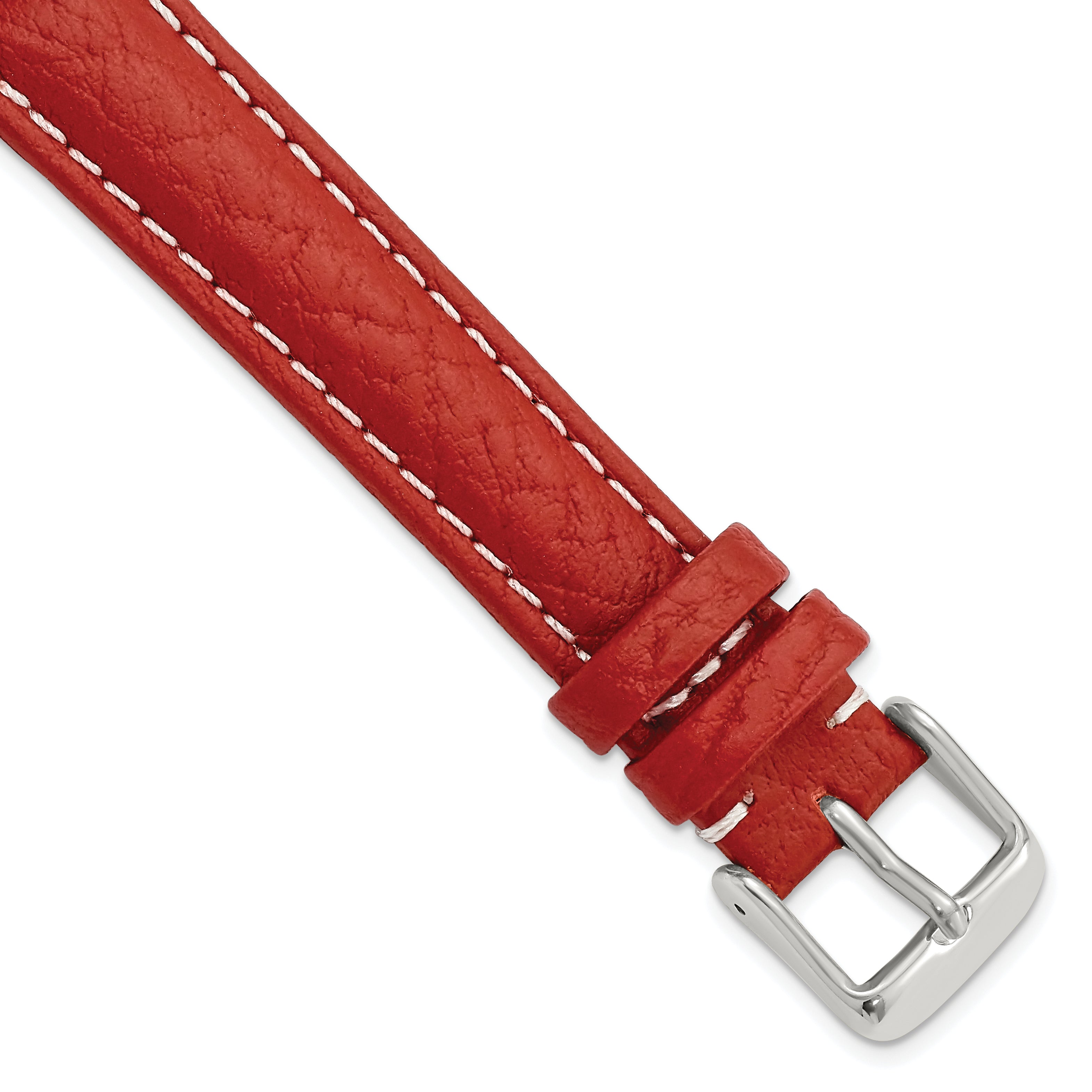 DeBeer 16mm Red Sport Leather with White Stitching and Silver-tone Buckle 7.5 inch Watch Band