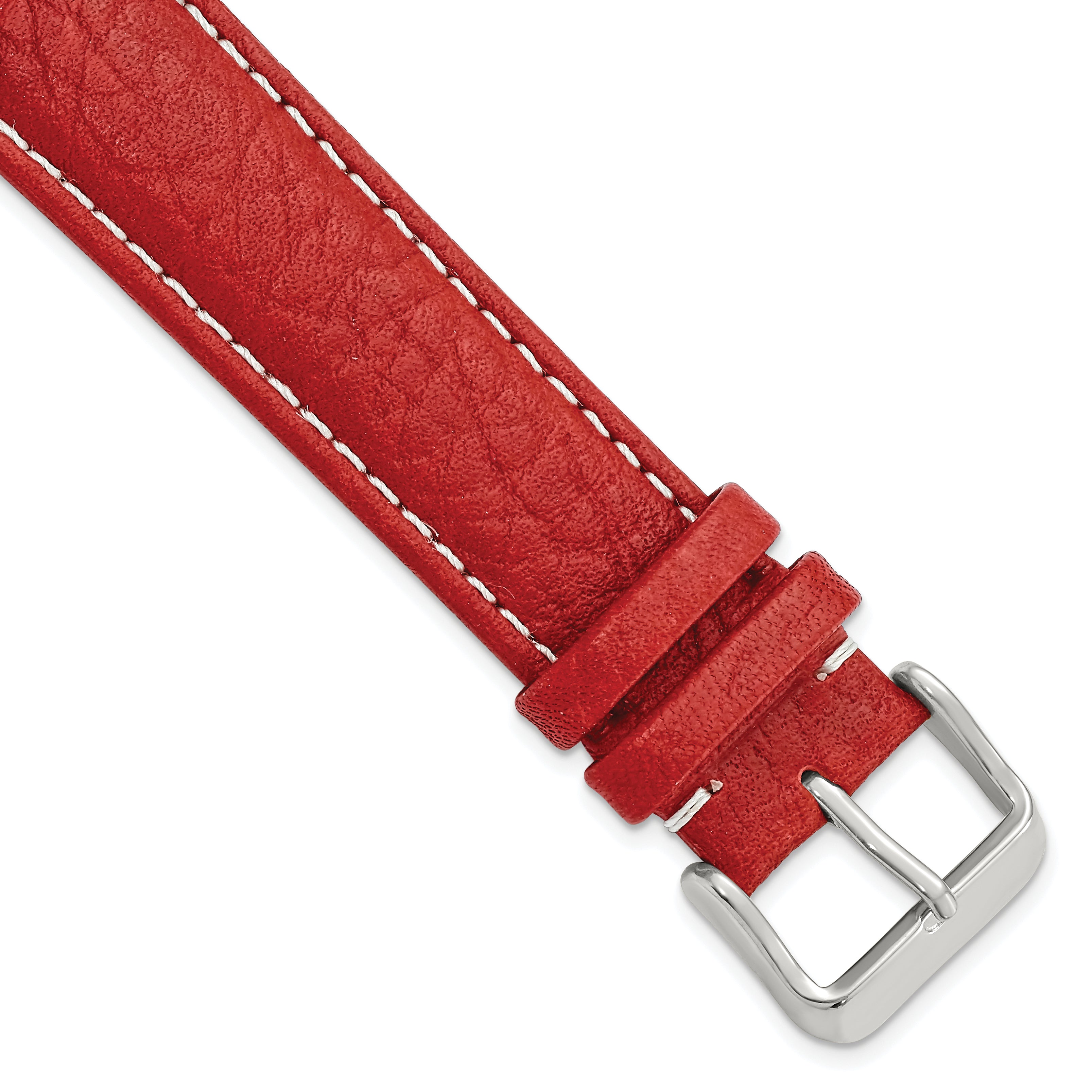 DeBeer 20mm Red Sport Leather with White Stitching and Silver-tone Buckle 7.5 inch Watch Band