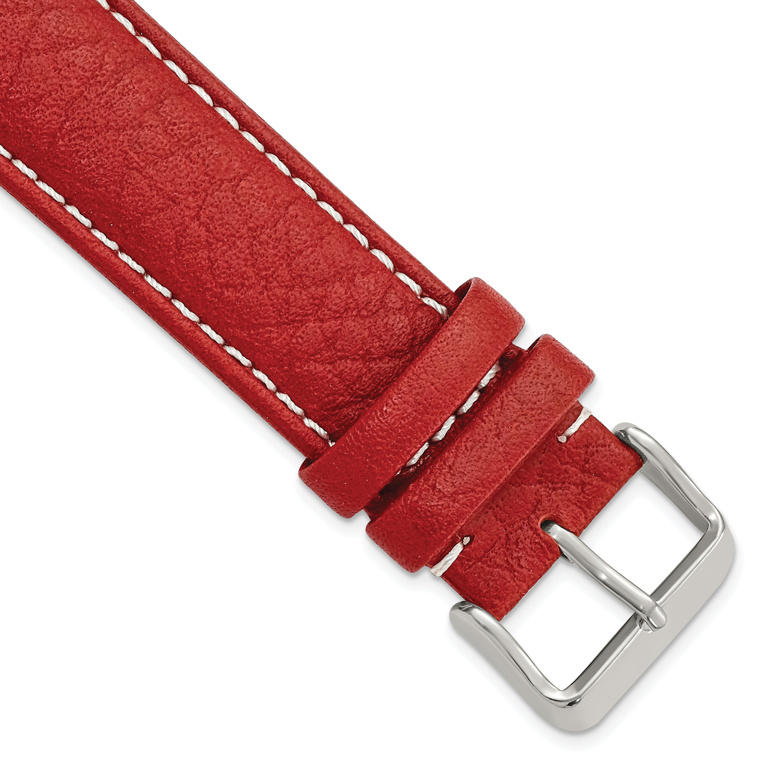 DeBeer 24mm Red Sport Leather with White Stitching and Silver-tone Buckle 7.5 inch Watch Band