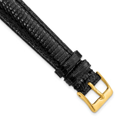 DeBeer 14mm Black Genuine Lizard Leather with Gold-tone Buckle 6.75 inch Watch Band