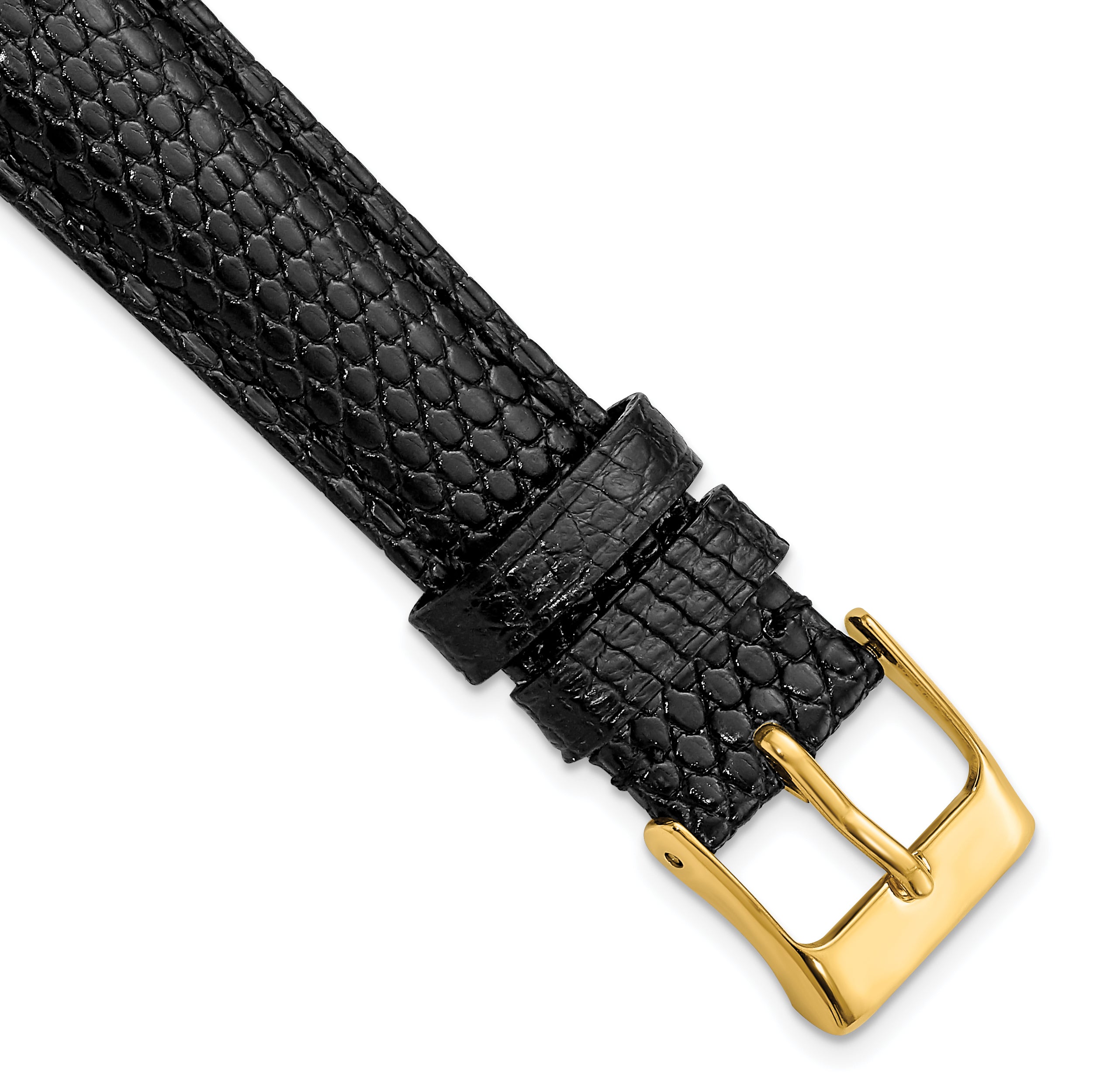 DeBeer 16mm Black Genuine Lizard Leather with Gold-tone Buckle 7.5 inch Watch Band