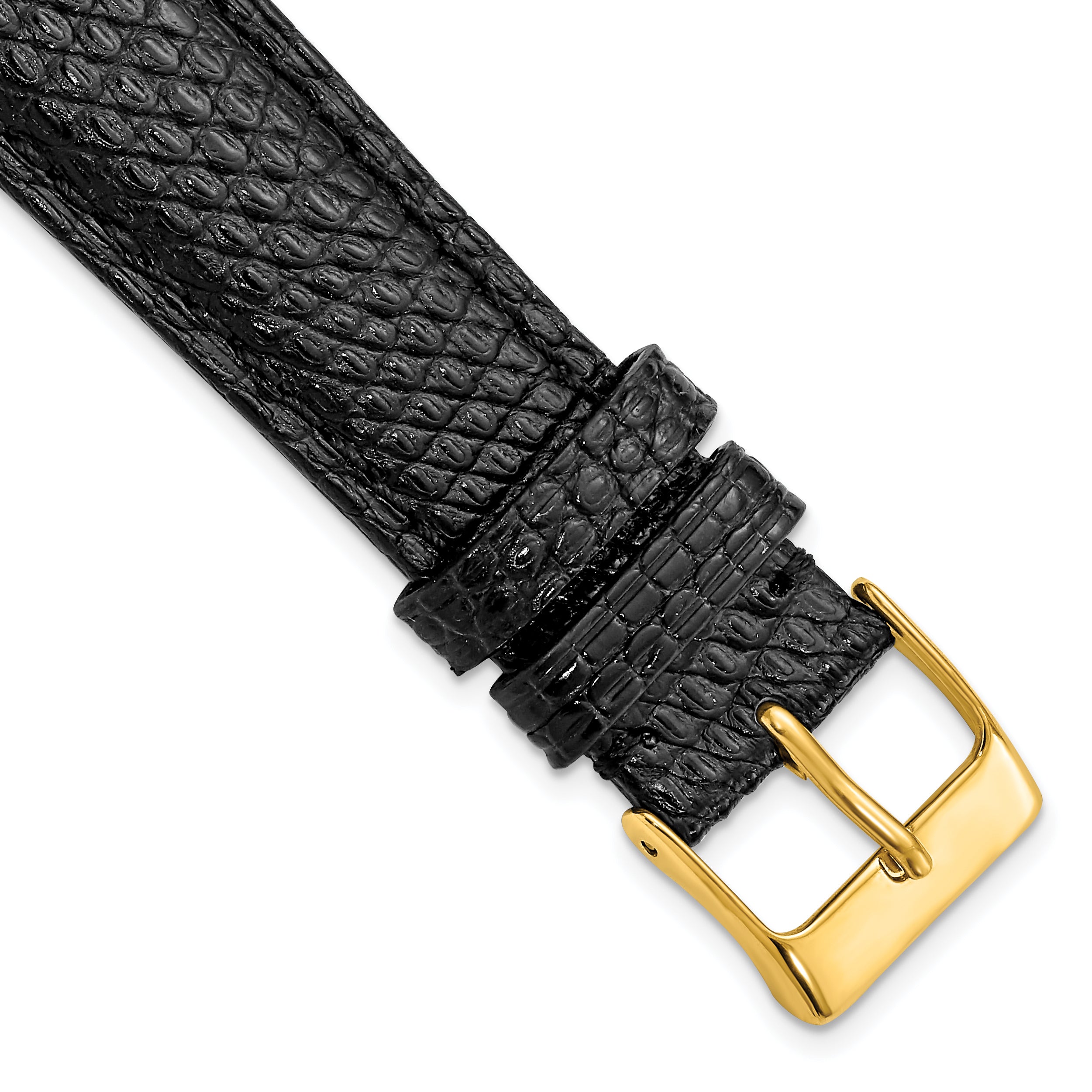DeBeer 19mm Black Genuine Lizard Leather with Gold-tone Buckle 7.5 inch Watch Band