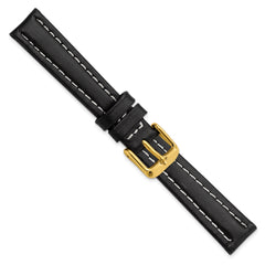 14mm Black Oil-tanned Leather with White Stitching and Gold-tone Buckle 6.75 inch Watch Band